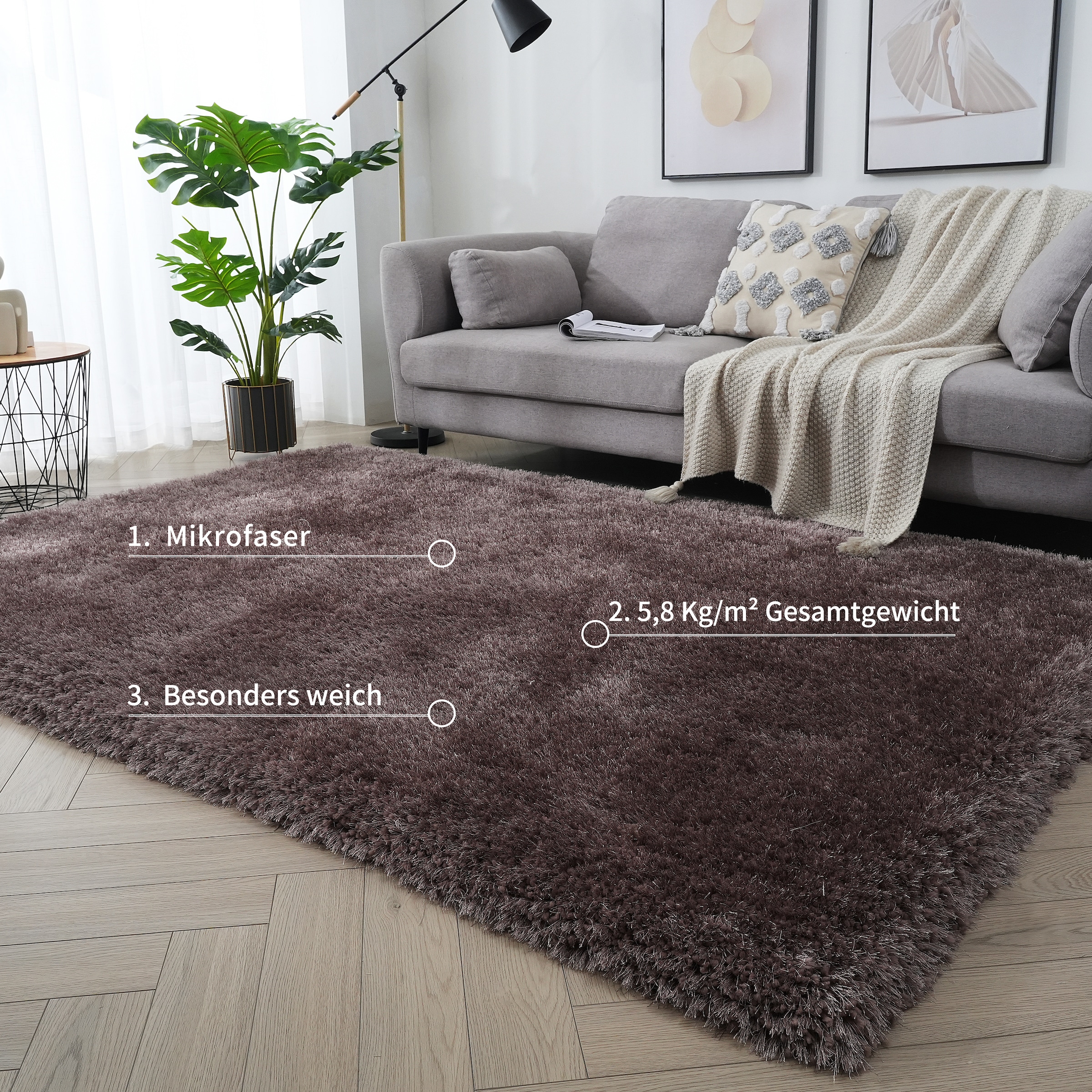 Guido Maria Kretschmer Home&Living Hochflor-Teppich »Micro exclusiv Teppich, sehr hoher Flor, weich durch Mikrofaser«, rechteckig, 78 mm Höhe, sehr weich, flauschig, uni, Wohnzimmer, Schlafzimmer, Kinderzimmer