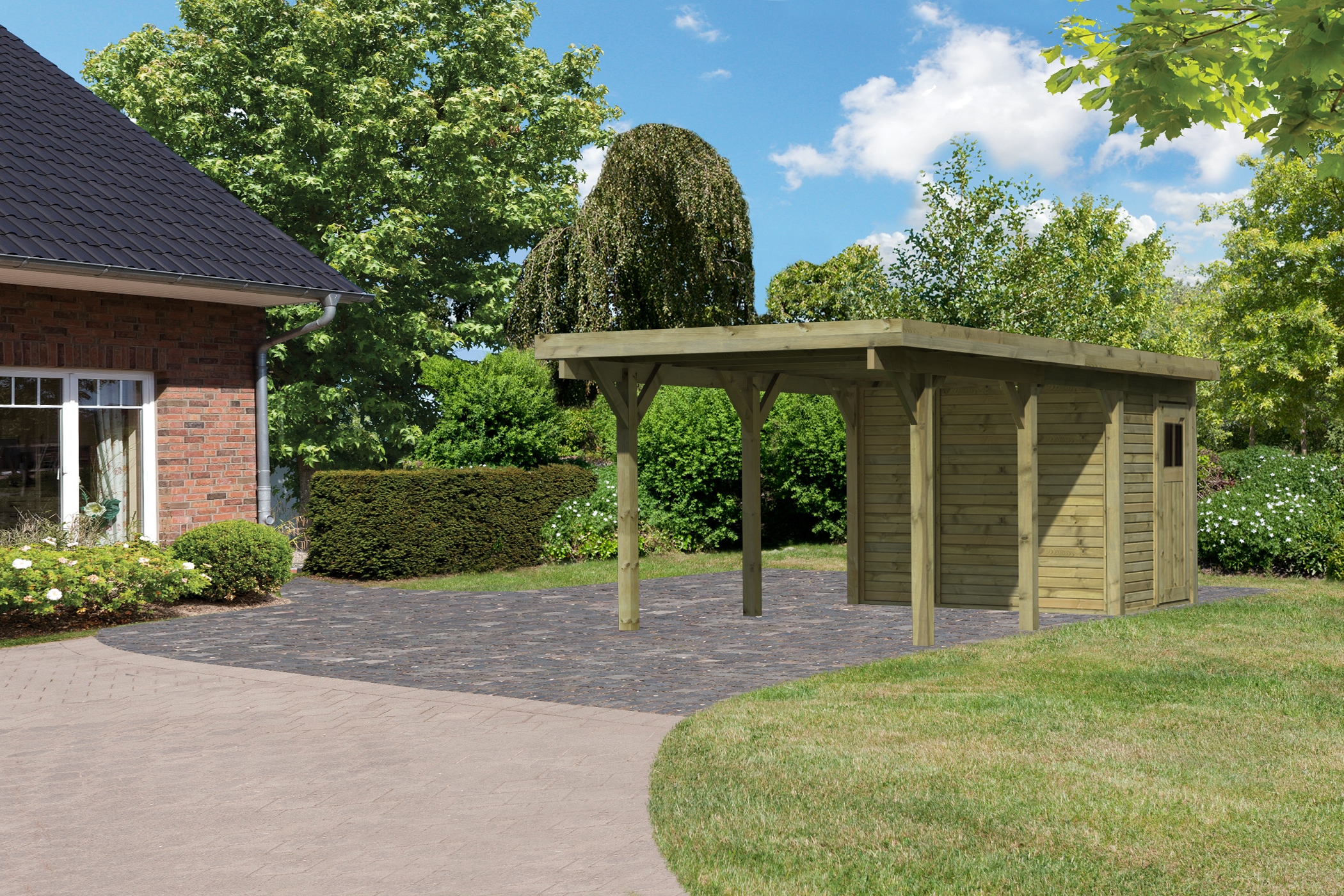Karibu Einzelcarport »Classic 2«, Holz, 250 cm, natur, mit Geräteraum