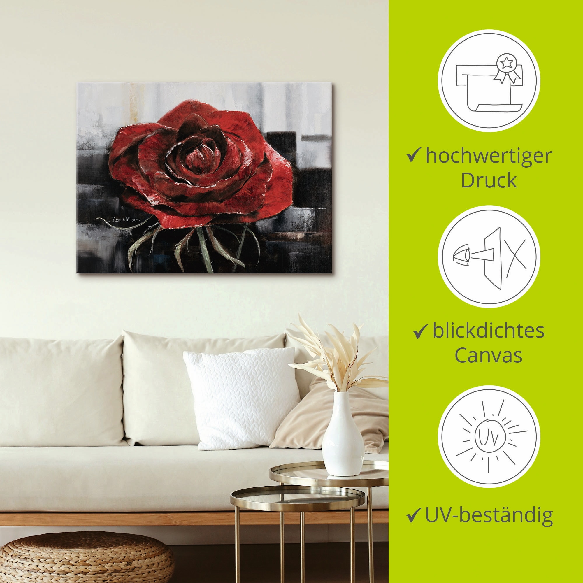 Artland Leinwandbild »Blühende rote Rose« Blumen 1 Stk. tlg. auf Holzrahmen gespannt