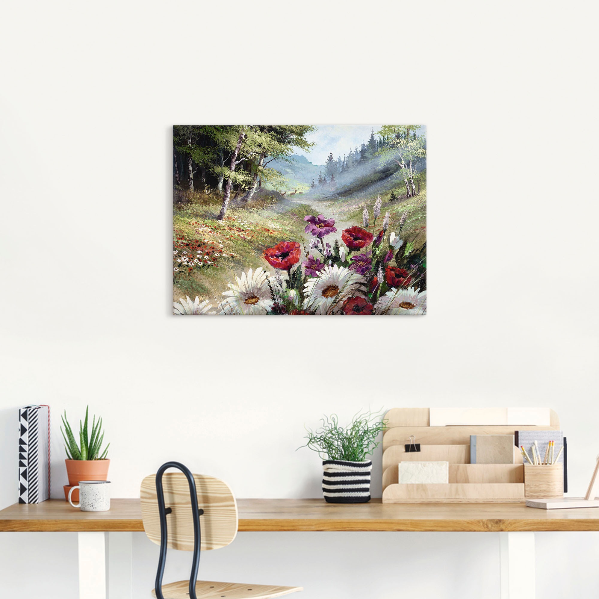 Artland Leinwandbild »Rehe im Hintergrund«, Wald, (1 St.), auf Keilrahmen gespannt