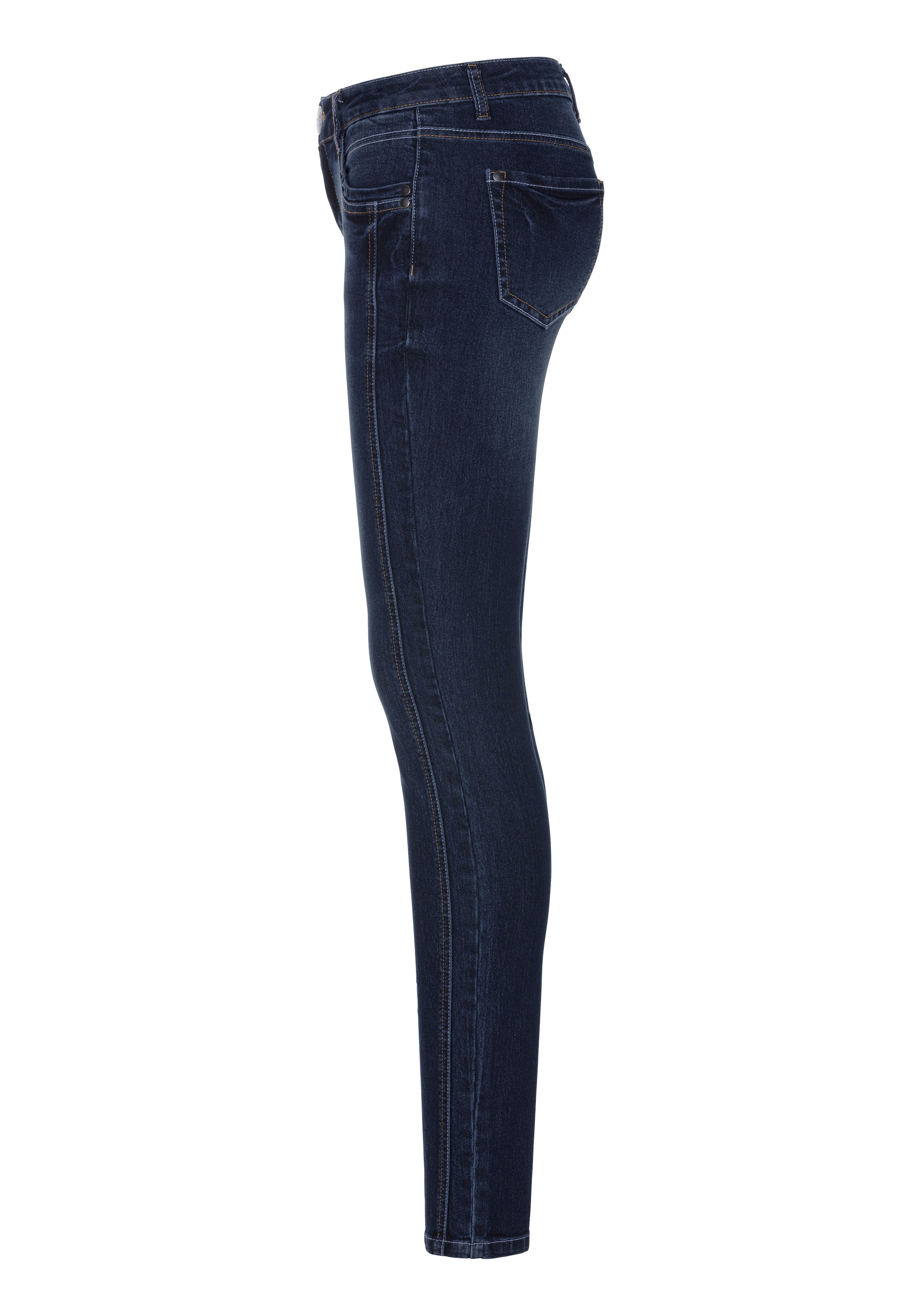 Arizona Röhrenjeans, normale Leibhöhe, kontrastfarbene Details, Used-Waschung