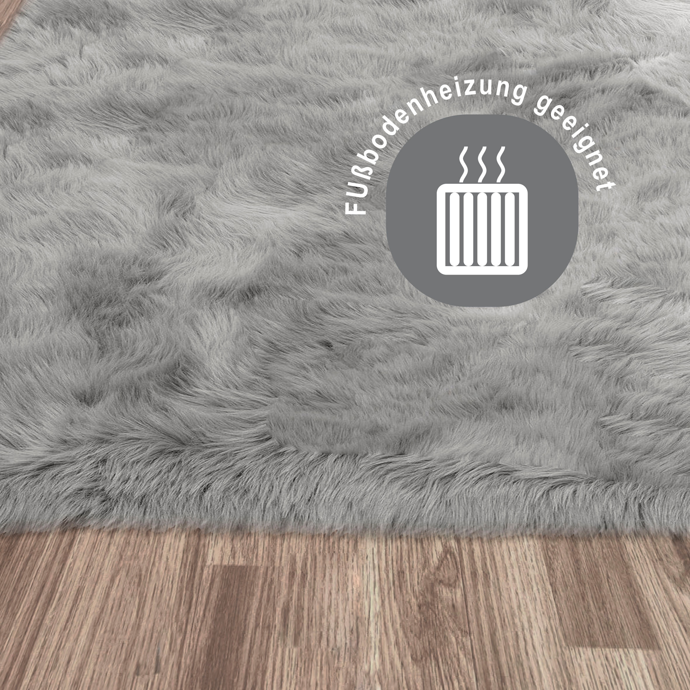Home affaire Fellteppich »Valeria«, fellförmig, 60 mm Höhe, Kunstfell Teppich rund, besonders weich und flauschig, fußbodenheizungsgeeignet, pflegeleicht, ideale Teppiche für Wohnzimmer, Schlafzimmer und Esszimmer