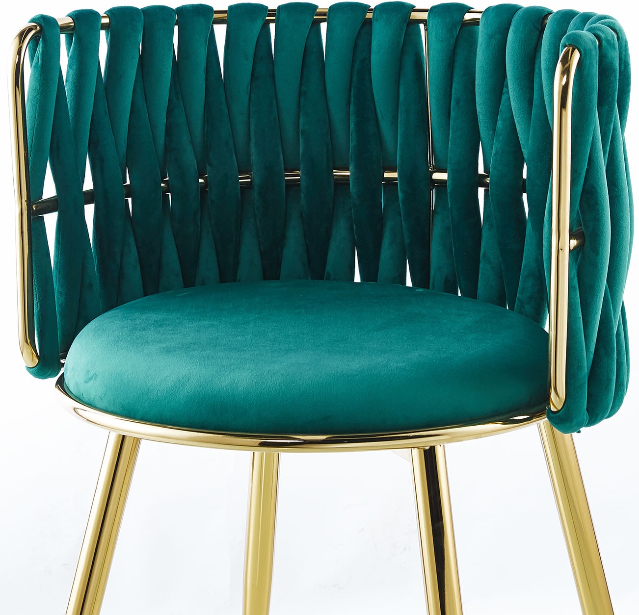 Kayoom Polsterstuhl »Stuhl Melly 125 2er-Set,tolles Design der Rückenlehne, runde Sitzfläch« (Set) 2 Stk.ausgefallen geflochtene Rückenlehne, Samtbezug, goldene Beine