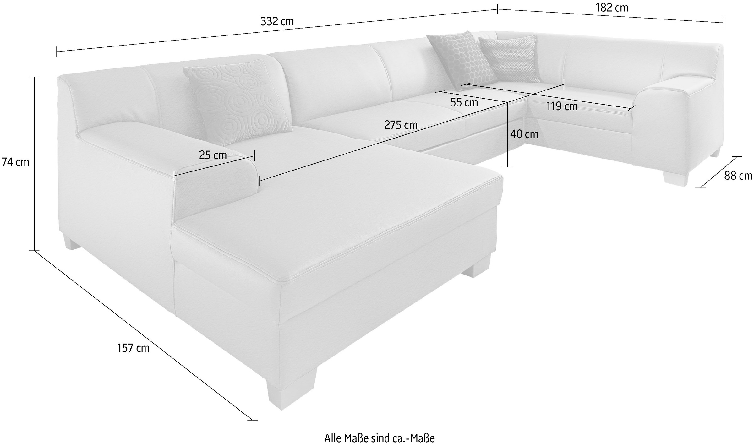 DOMO collection Wohnlandschaft »Amando in vielen Bezugsvarianten, auch in Leder, komfortabel, U-Form«, wahlweise mit Bettfunktion, fester Sitzkomfort, frei im Raum stellbar