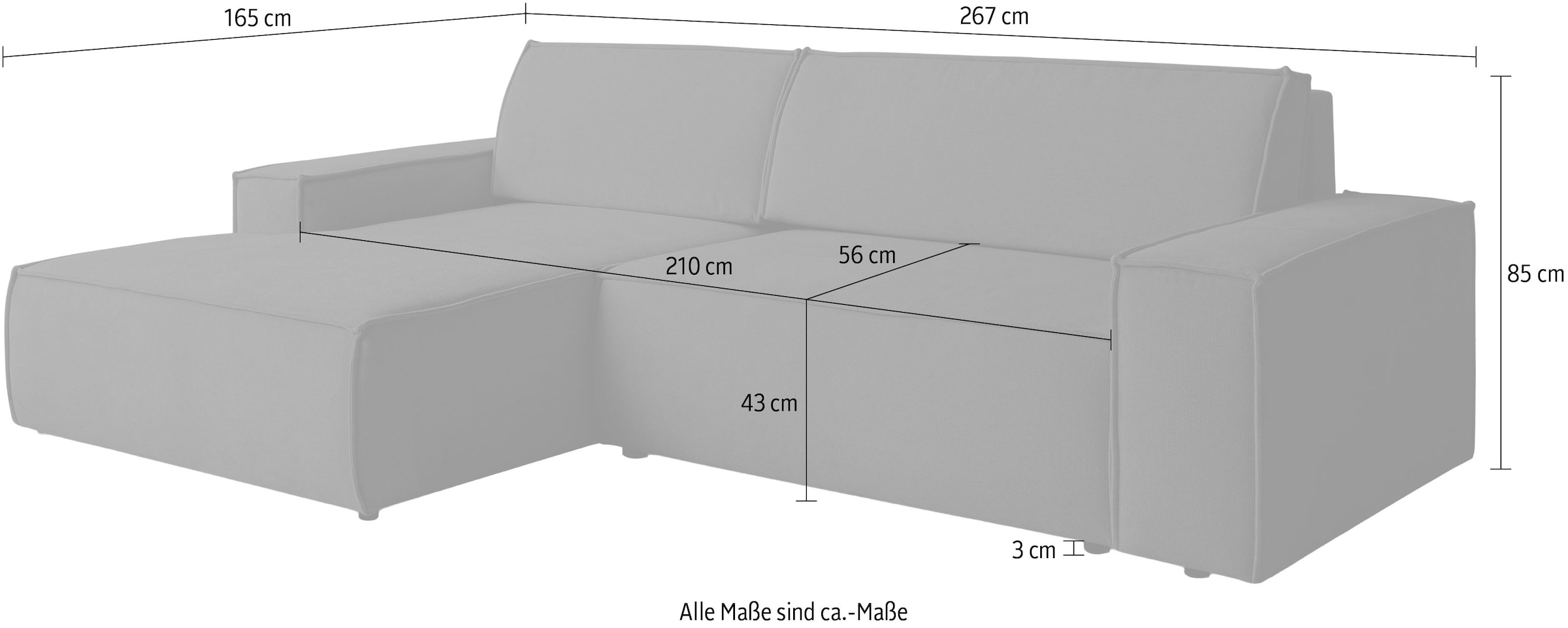 WERK2 Ecksofa »Treviso bequem, mit Bettfunktion und Bettkasten, Breite 267cm, L-Form« Moderne, teilmassive Polsterecke, Komfortpolsterung und losen Kissen.