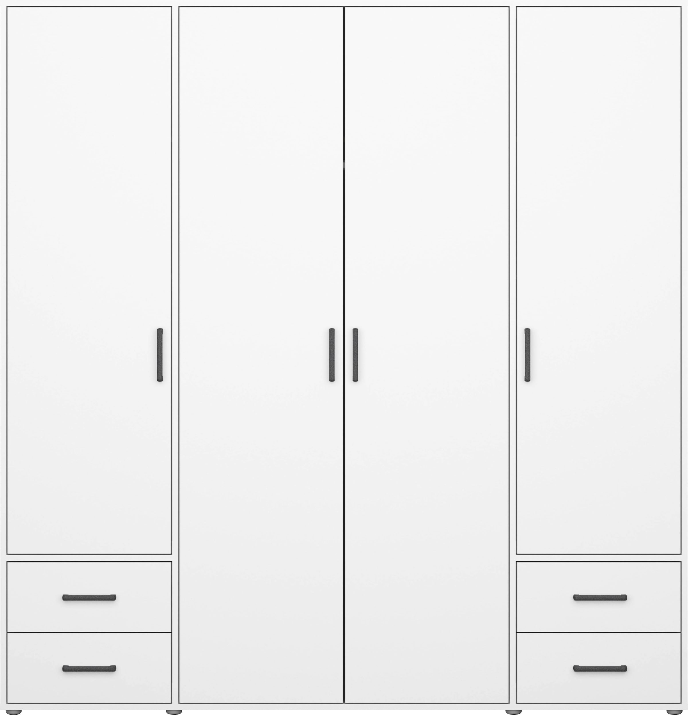 rauch Drehtürenschrank »Kleiderschrank Schrank Garderobe Wäscheschrank VOYAGER«, (in 3 verschiedenen Ausstattungen BASIC/CLASSIC/PREMIUM), moderne Griffe in Graumetallic mit Außenschubkästen MADE IN GERMANY