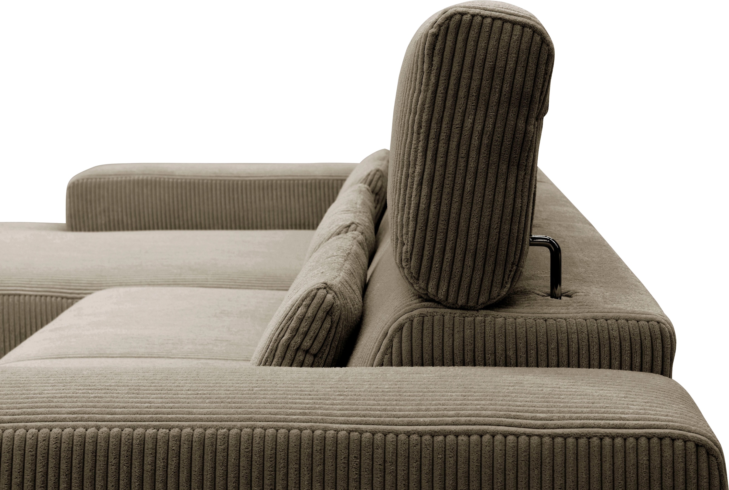 DOMO collection Ecksofa »Brandon B/T/H: 289/177/80 cm, whlw. mit Sitztiefenverstellung, L-Form«, mit Sitztiefenverstellung, Cord, schlamm