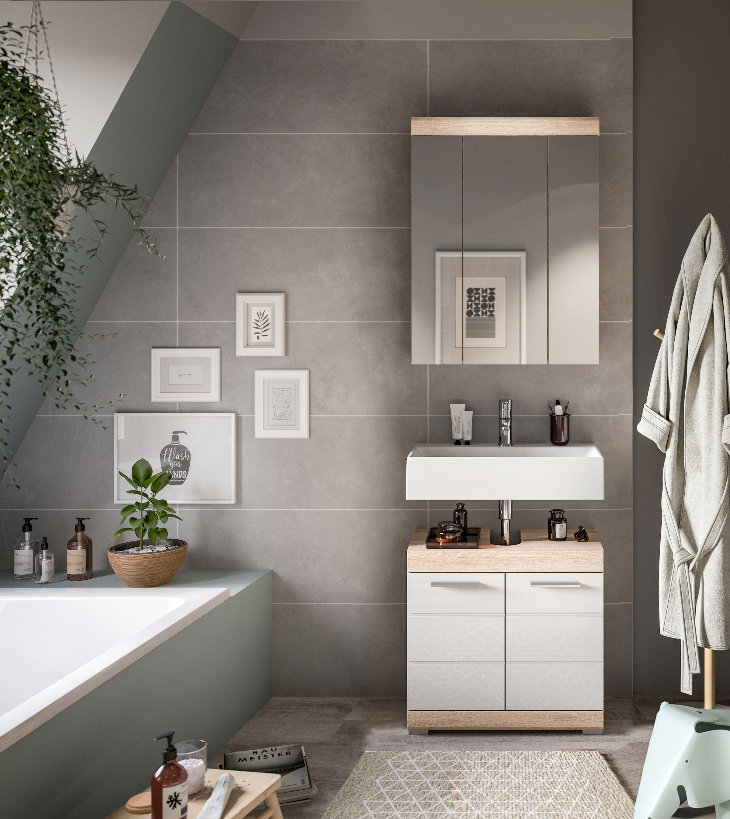 INOSIGN Badmöbel-Set »Siena, 2 tlg., bestehend aus: Waschbeckenunterschrank, Spiegelschrank«, (Set, 2 St.), in verschiedenen Farben erhältlich, Badmöbel, Kombination, Badezimmer