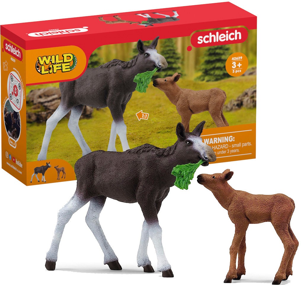 Schleich® Spielfigur »WILD LIFE, Elchkuh mit Kalb (42629)«