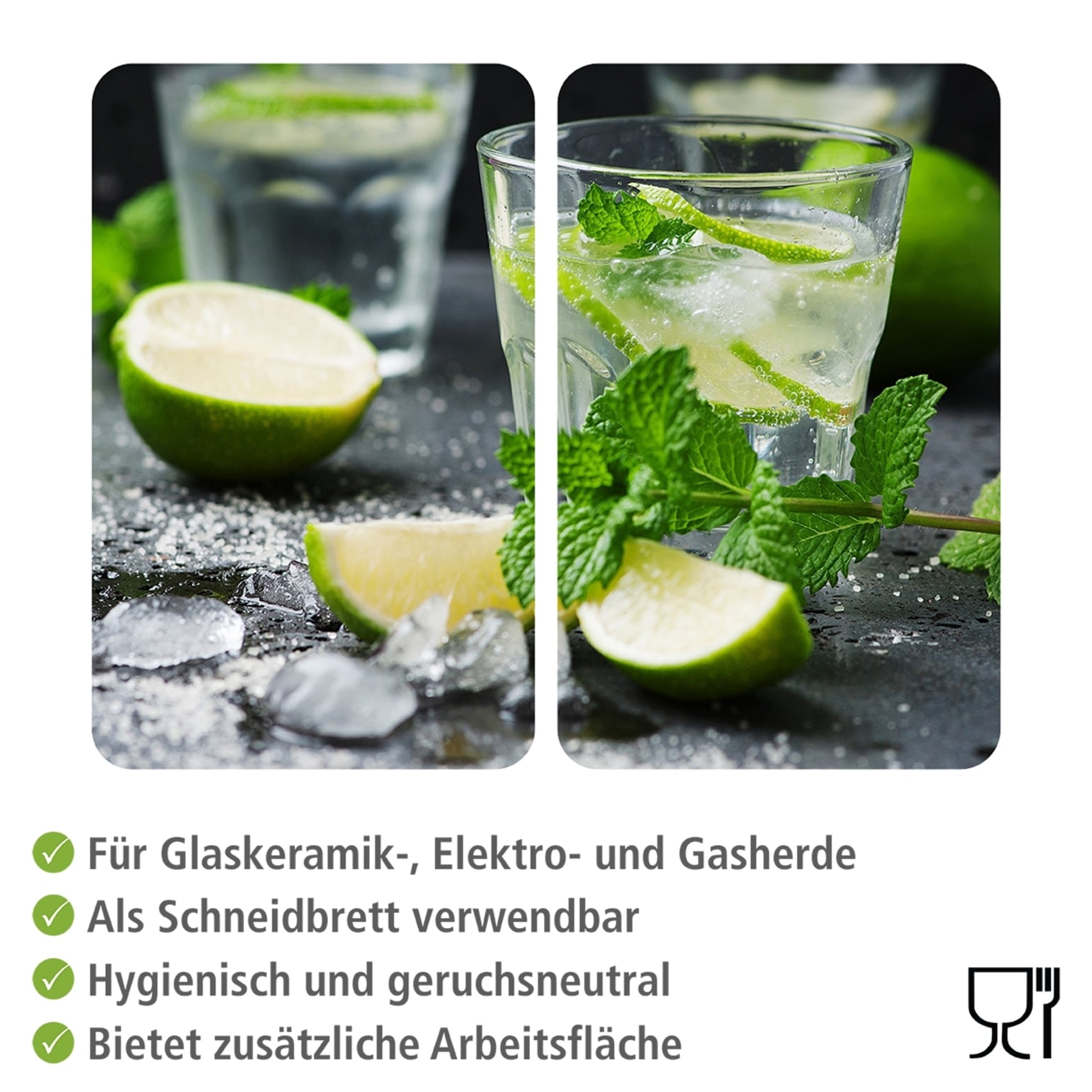 WENKO Herd-Abdeckplatte »Universal Modell Mojito«, (Set, 2 tlg.), Herdabdeckung für alle Herdarten, kratzfest, mit rutschfesten Füßen
