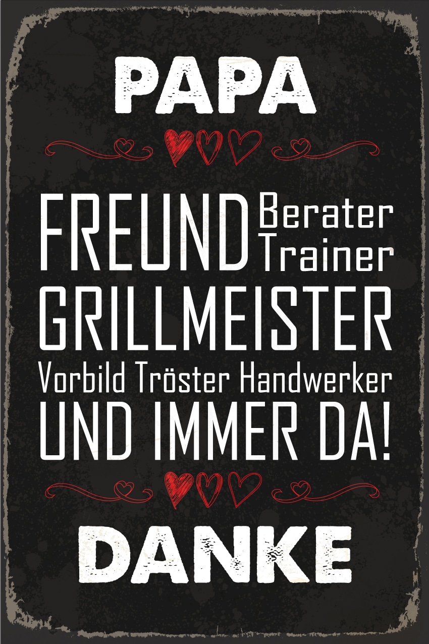 queence Metallbild »Papa Grillmeister Spruch Stahlschild Blechschild« 1 Stk. tlg. 20x30x0,2cm - mit 4 Lochbohrung