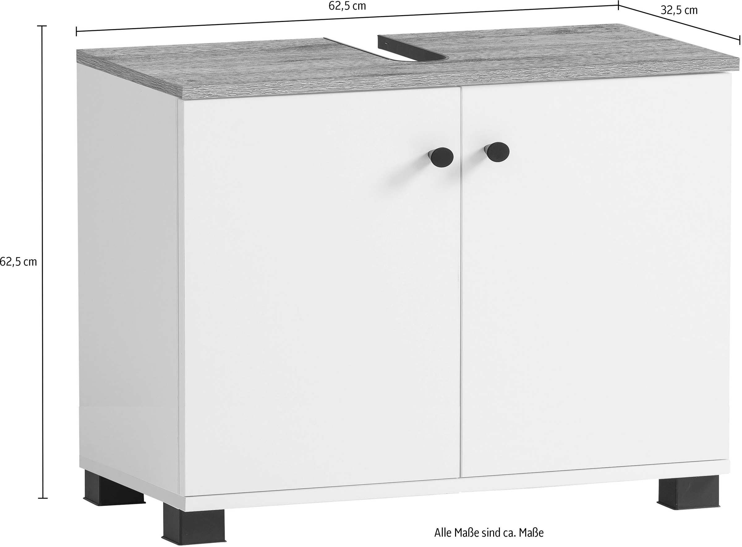 welltime Waschbeckenunterschrank »Balto, Breite 59 cm«, Oberboden mit fühlbarer Holzstruktur und Siphonausschnit