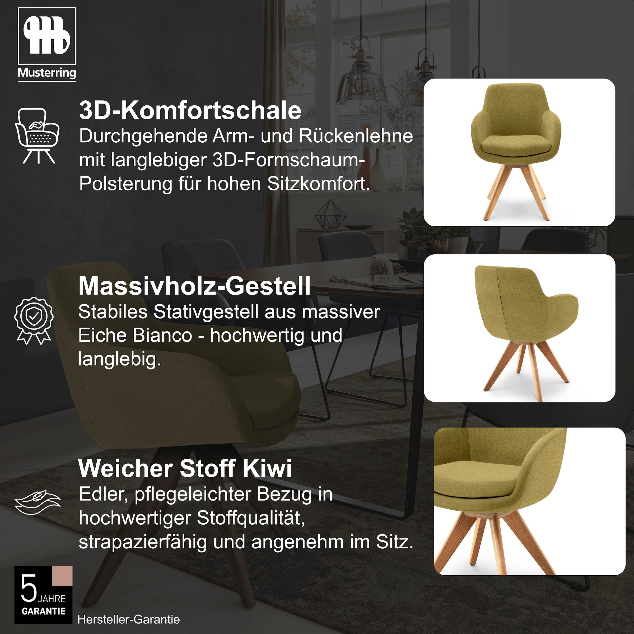 Musterring Esszimmerstuhl »Tavia« (Set) 2 Stk.Stativgestell Eiche Bianco, Drehfunktion optional, diverse Farben