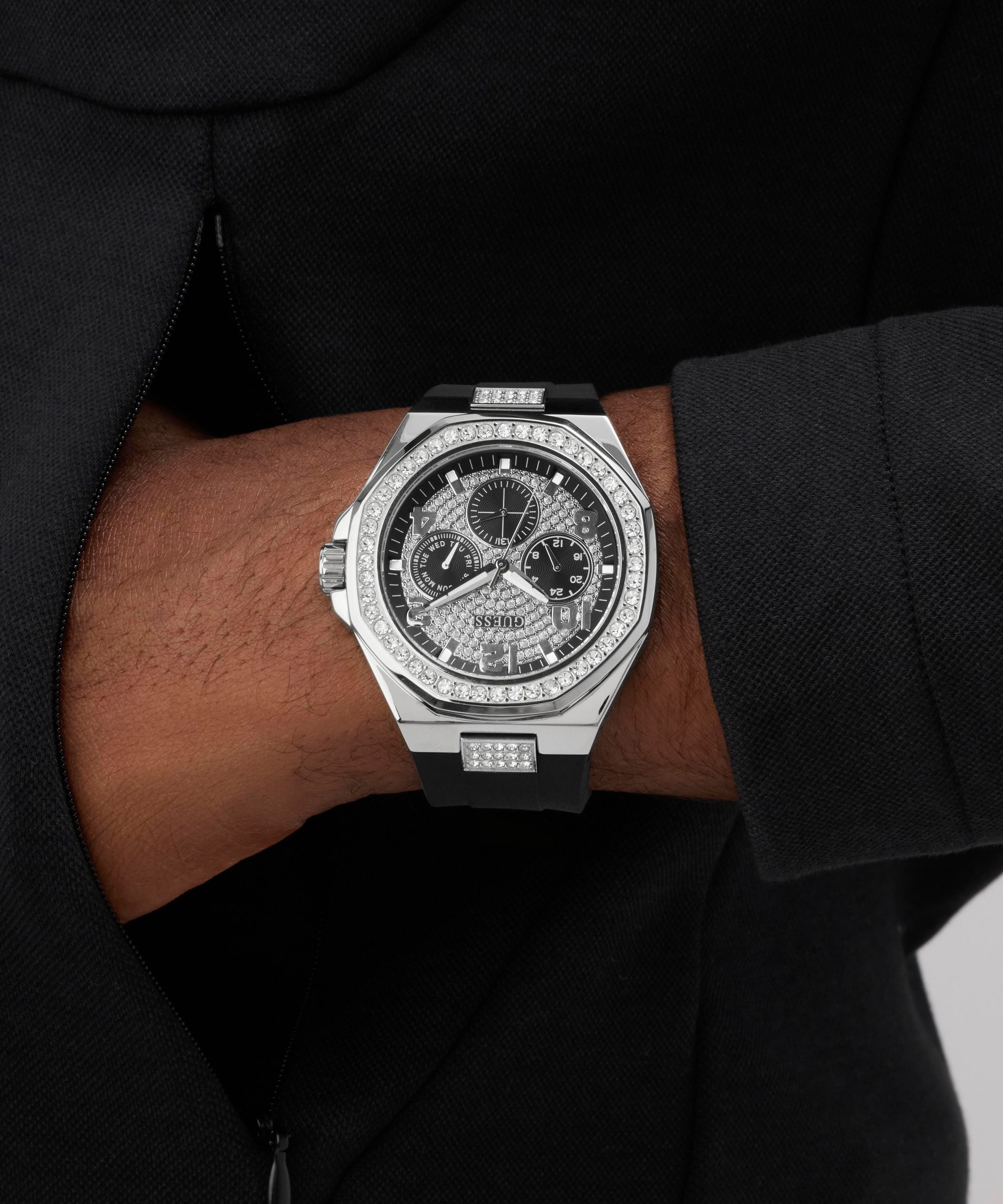 Guess Quarzuhr »EMPIRE« Armbanduhr, Herrenuhr, Silikonarmband, analog, Wochentag, Tag
