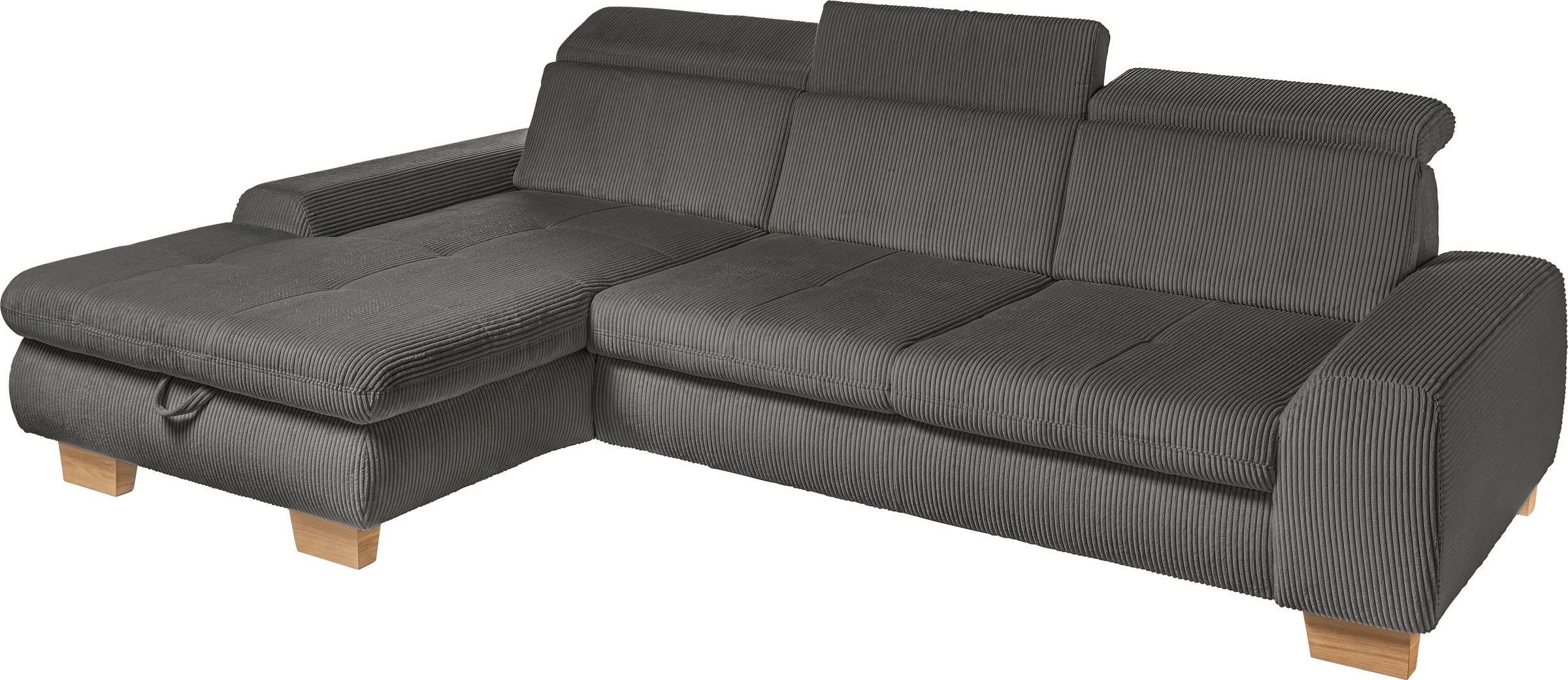 set one by Musterring Ecksofa »SO 3400 Sitzhöhe 47cm oder 49cm, Sitztiefe verstellbar, B/T: 307/195cm«, whlw. mit Funktion, Kaltschaum, in Cord, anthrazit, Sitzhöhe 47