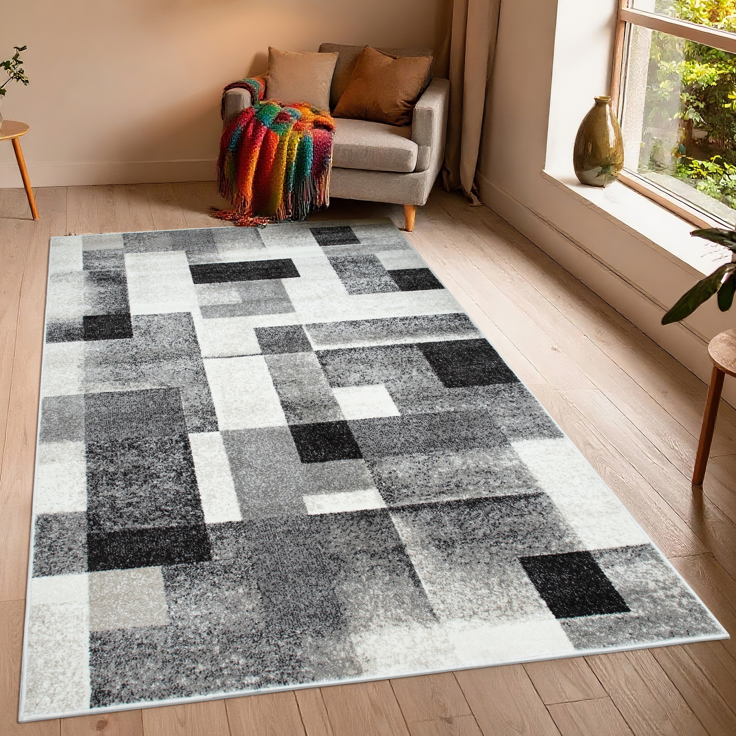 OTTO home Teppich »Corine« rechteckig 9 mm Höhe mit besonders weichem Flor, Kurzflor, modernes Karo-Design,