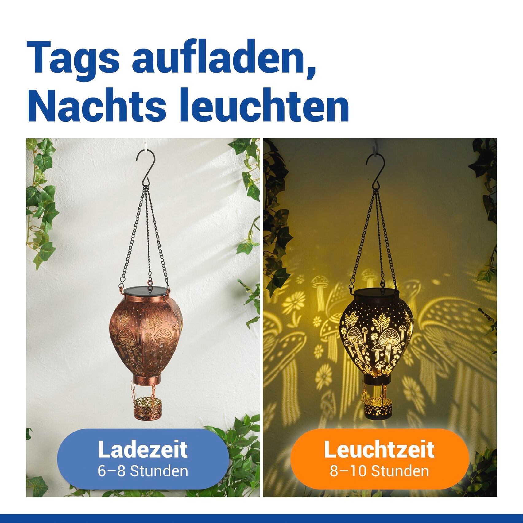 Maximex LED Gartenleuchte »Modell Heißluftballon« Warmweiß Solar-Ballon in Bronze-Optik mit Pilzmuster-Lichtprojektion