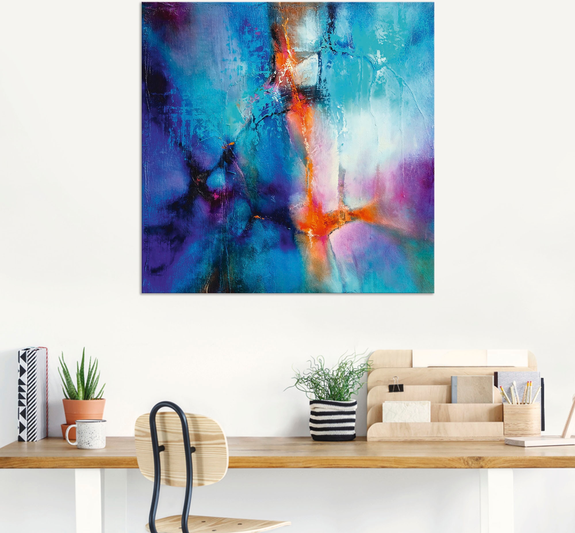 Artland Alu-Dibond-Druck »Türkis und Magenta I« Gegenstandslos 1 Stk. tlg. für Innen- und Außenbereich geeignet, Outdoorbild