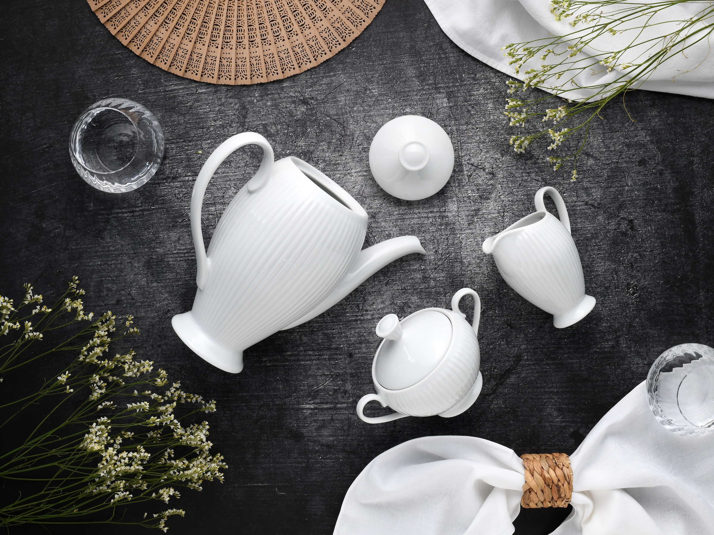 CreaTable Kaffeeservice »Valencia Weiß, Kaffeegarnitur 3-tlg« Elegant, Boho Chic