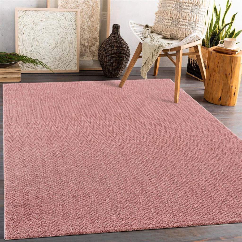 Carpet City Teppich »Friseé-Teppich FANCY805«, rechteckig, 12 mm Höhe, Läufer, Kurzflor, Einfarbig, 3D-Optik, Zickzack Look, Wohnzimmer