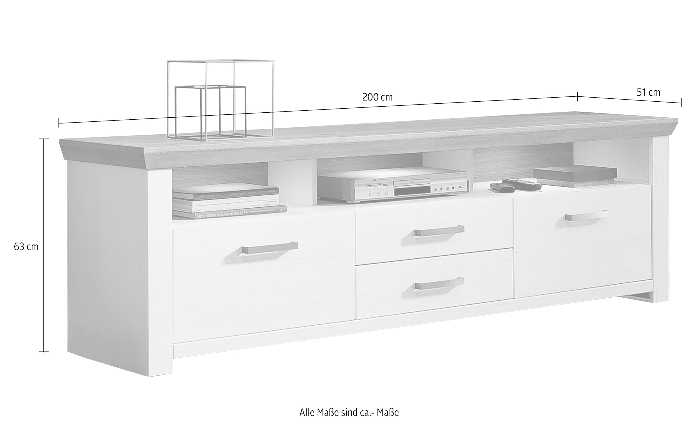 set one by Musterring Lowboard »York« Typ 35, mit 4 Schubkästen, Beleuchtung optional, Breite 200 cm