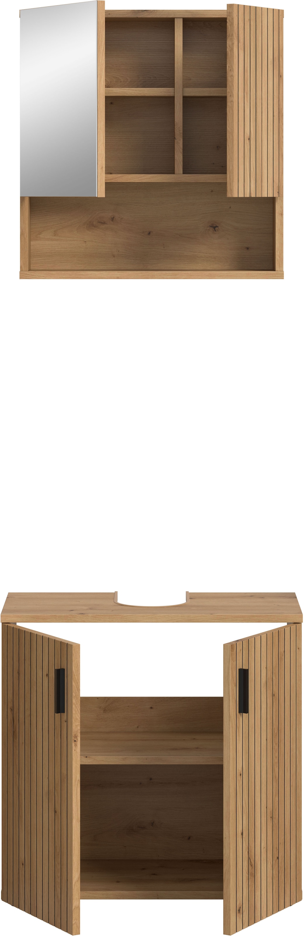 welltime Badmöbel-Set »MANI, 2-tlg. Badkombination, Paneeloptik« Set, Set, best. aus: 1 Spiegelschrank, 1 Waschbeckenunterschrank, 2 Stk. tlg.