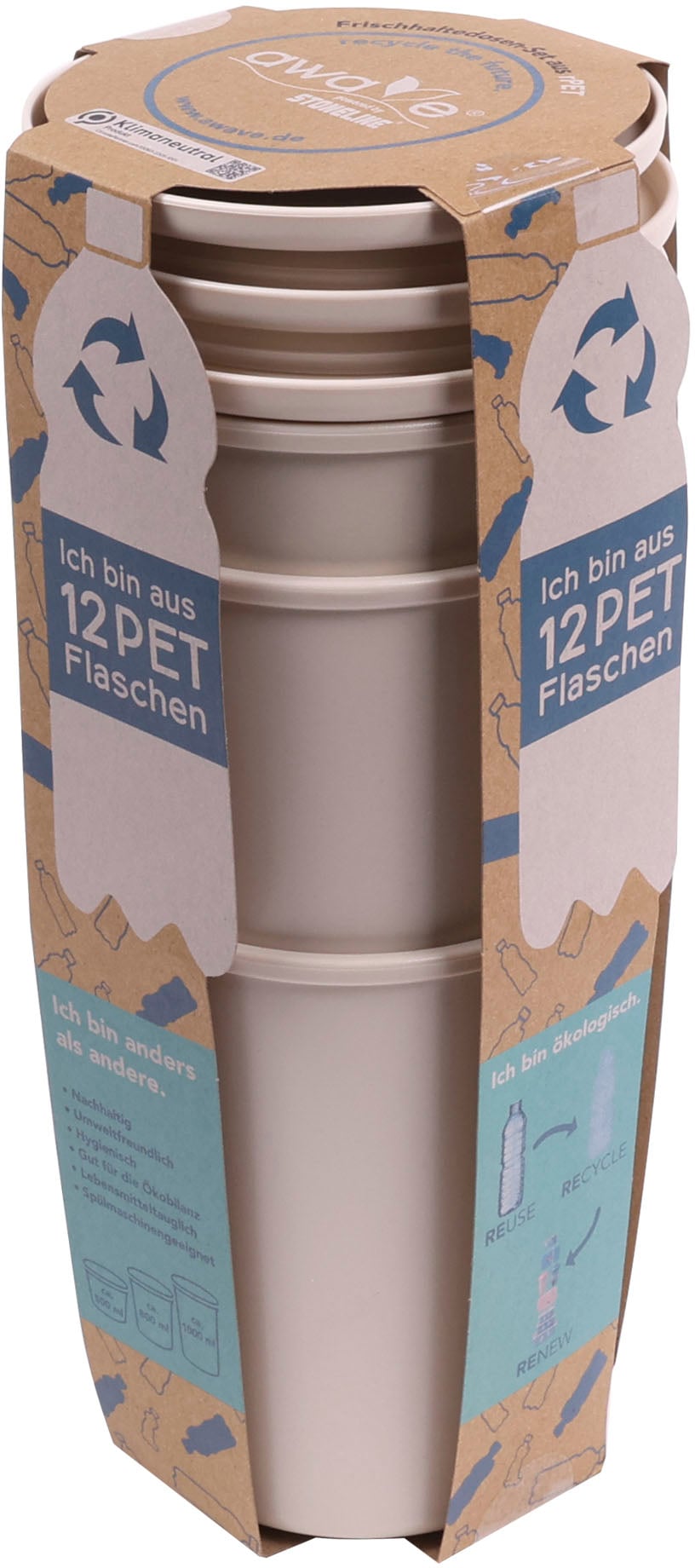 AWAVE® Frischhaltedose »AWAVE«, (Set, 3 tlg.), mit rPET, 500, 800, 1000 ml