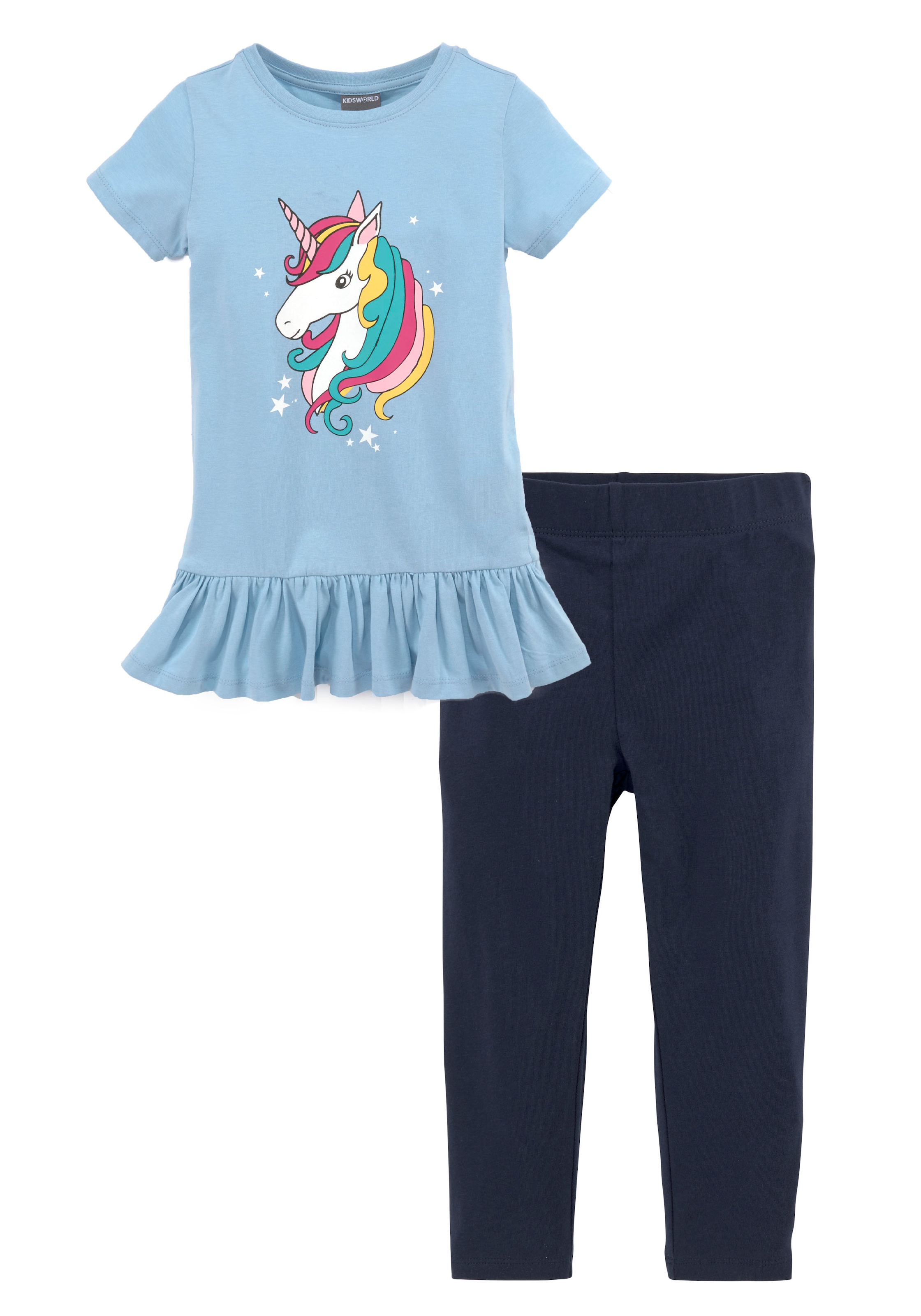 KIDSWORLD Shirt & Leggings »EINHORN«, (Set, 2 tlg.), mit Rüschen und Einhorndruck für kleine Mädchen