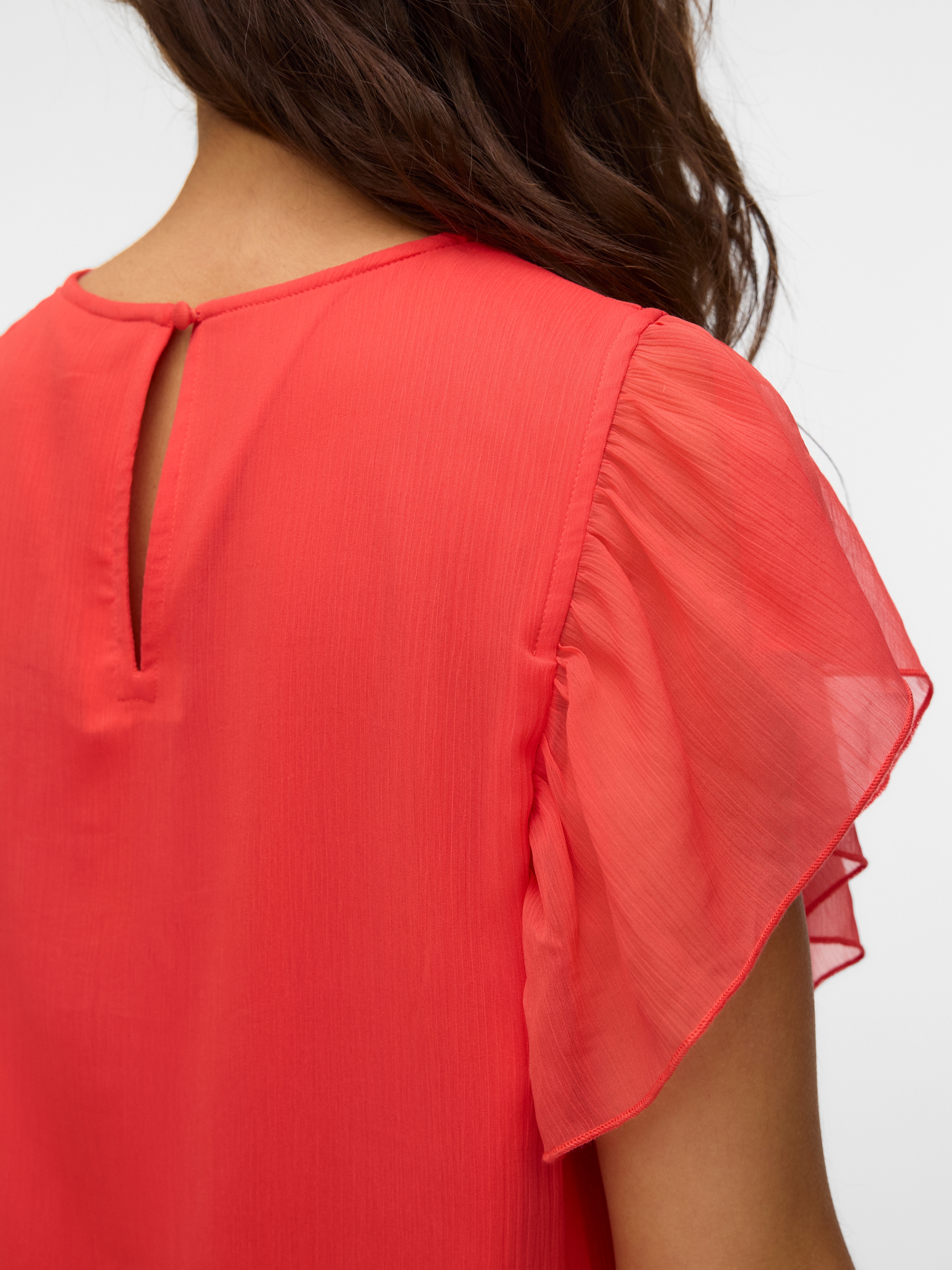 Vero Moda Rüschentop »VMSMILLA S/L FRILL O-NECK TOP WVN« Kunstfaser, normal geschnitten