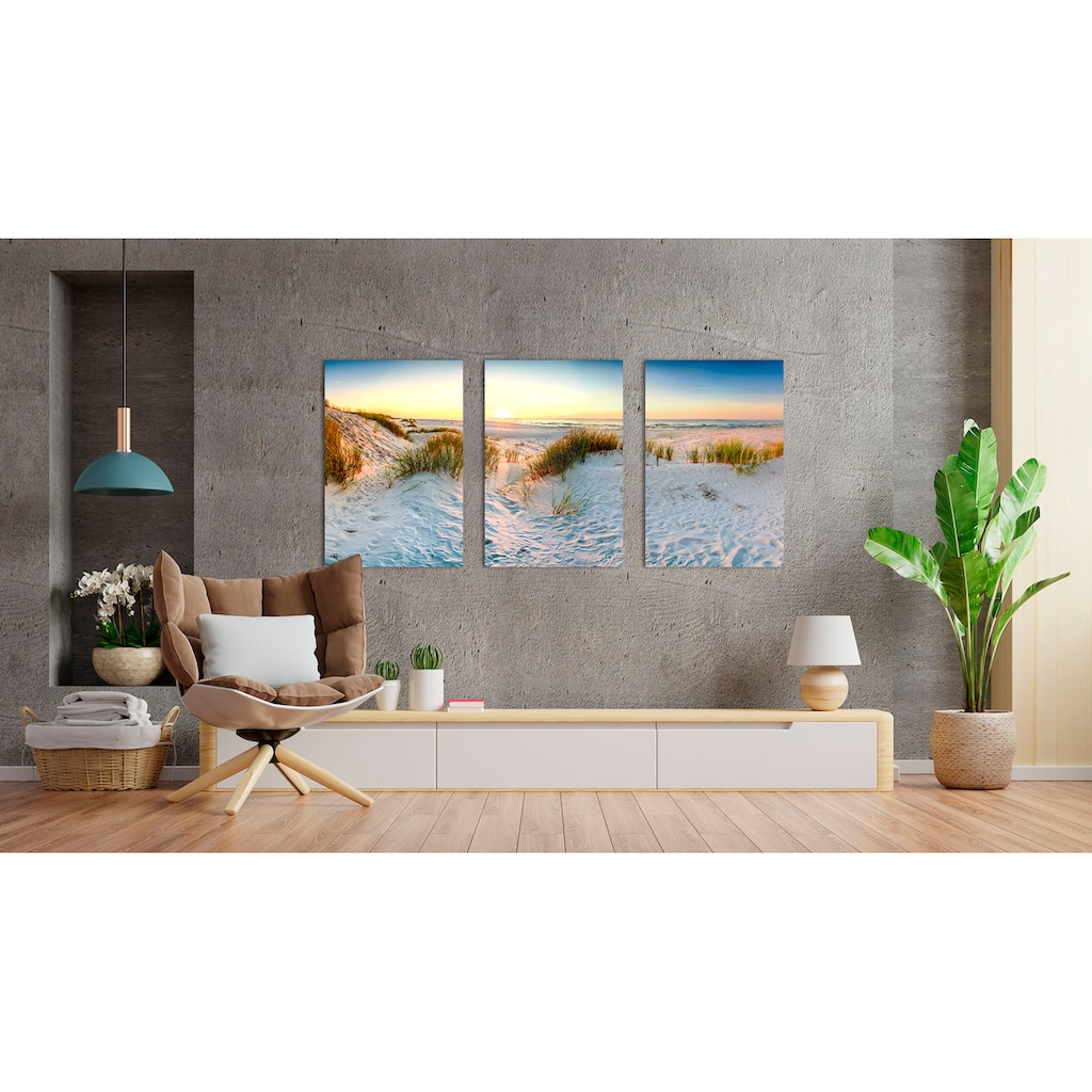 queence Acrylglasbild »Sunset Beach 3-teilig«, Strand, (1 St.)