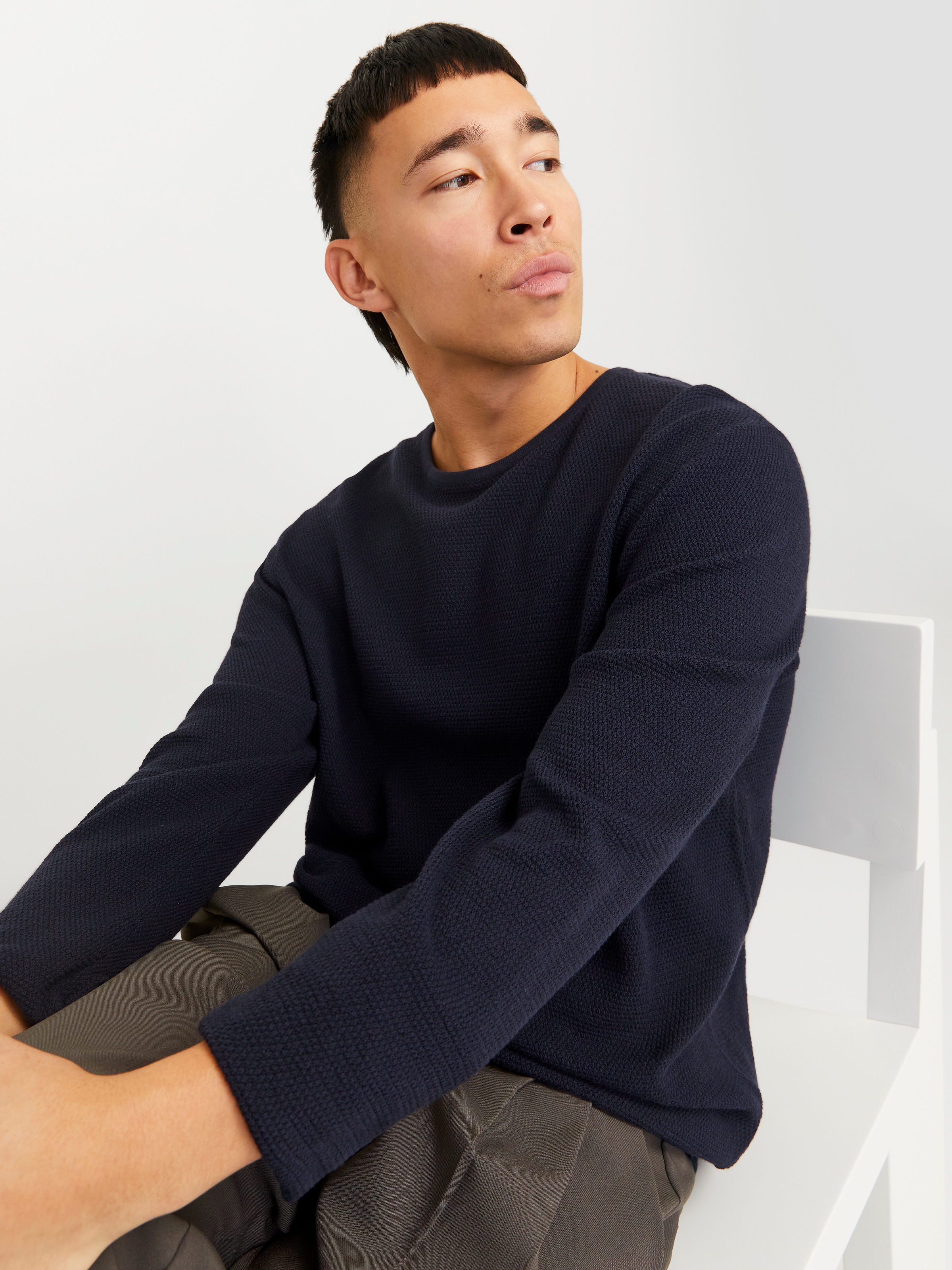 Jack & Jones Rundhalspullover »JJEGEORGE KNIT CREW NECK NOOS«, in Strick Optik