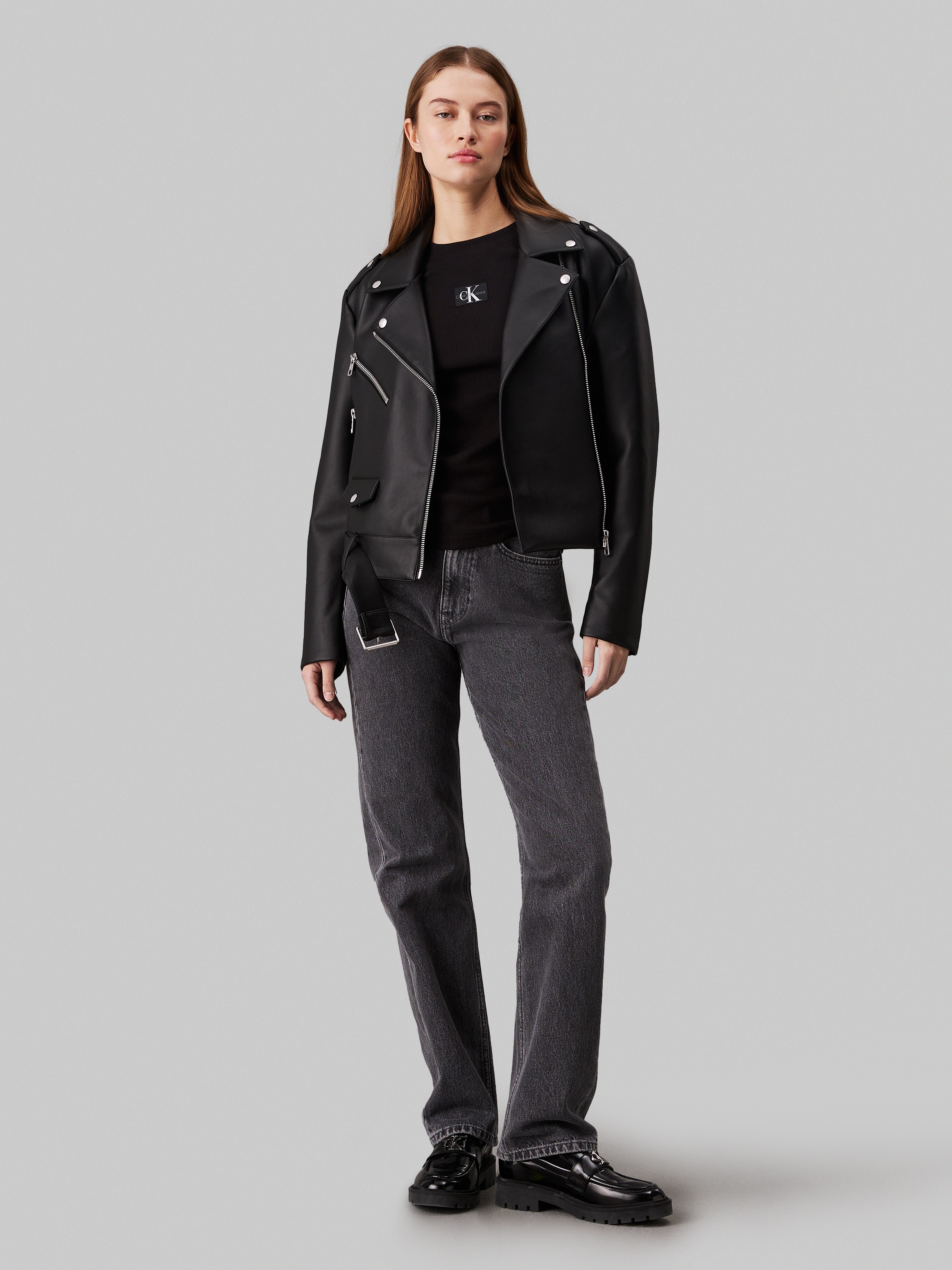 Calvin Klein Jeans Lederjacke »CLASSIC FAUX LEATHER BIKER«, mit Gürtel