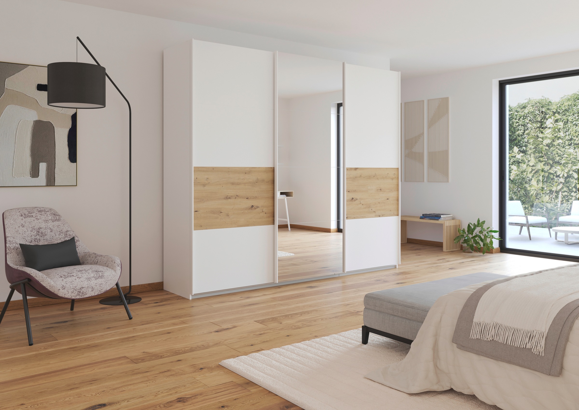 rauch Schwebetürenschrank »Schwebetürenschrank Kleiderschrank Schrank Garderobe CORTONA«, inkl. Inneneinteilung, 2 Stoffboxen und zusätzlichen Einlegeböden
