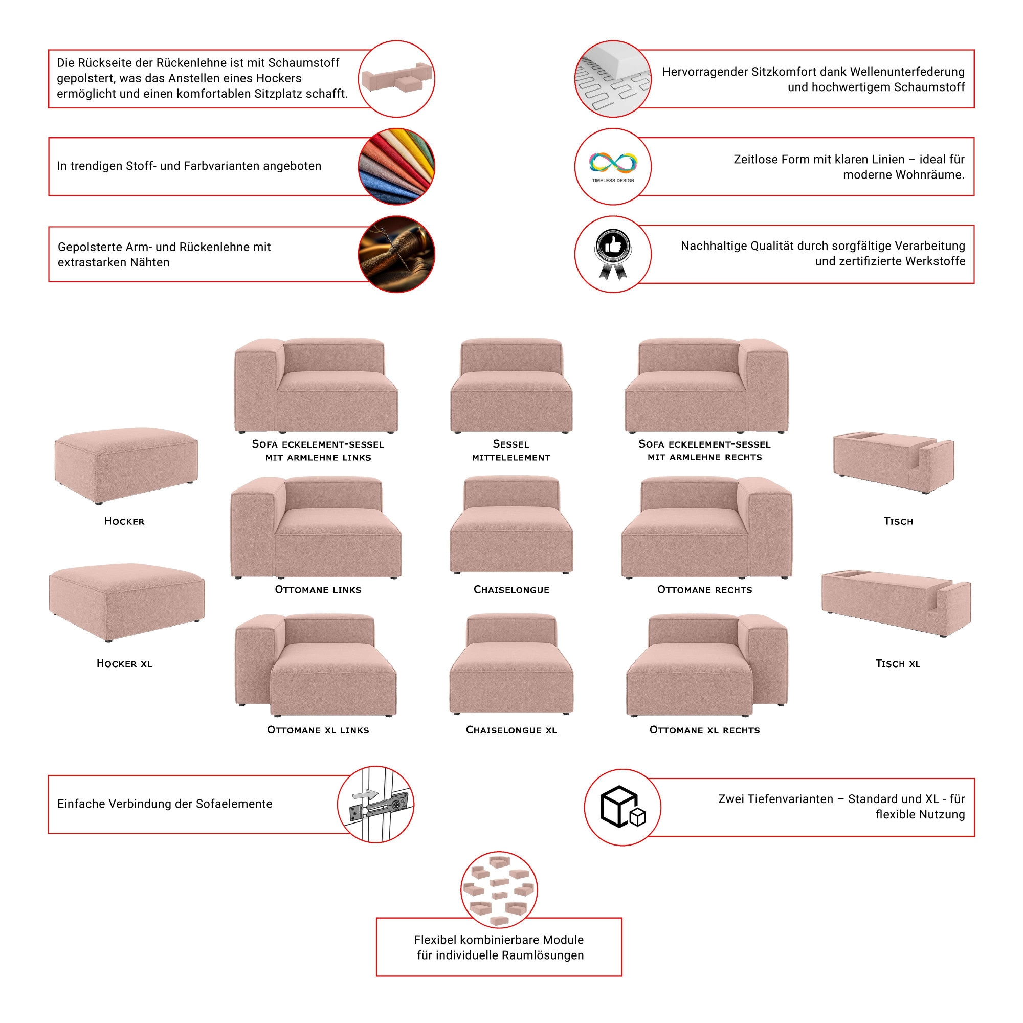 INOSIGN Chaiselongue »HAILY Liegesessel, Loungemöbel zum Relaxen, Maße B/T/H: 100/130/72 cm«, als Modul oder separat verwendbar, für individuelle Zusammenstellung