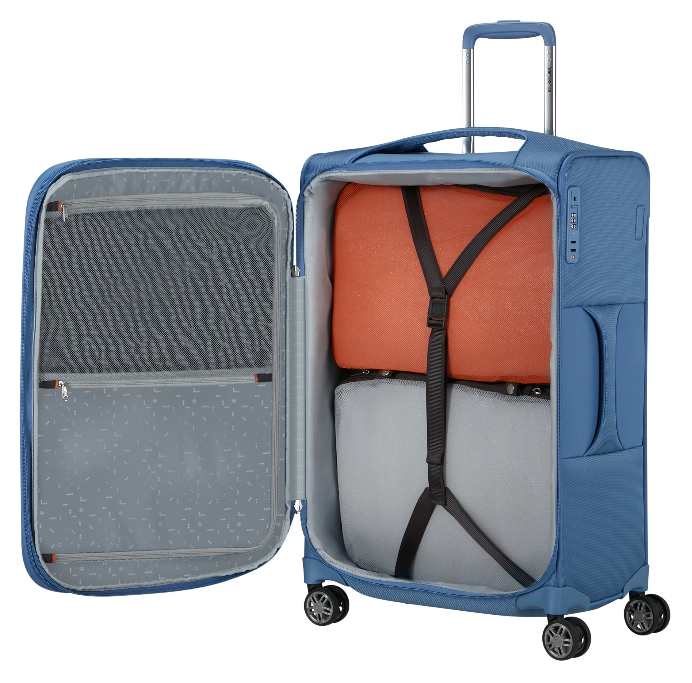 Samsonite Weichgepäck-Trolley »RE-LITE, verschiedene Größen und Farben«, (Set, 2 St., mit 2 Packwürfeln), 4 Rollen, Reisekoffer TSA-Schloss Stickerbogen Volumenerweiterung Laptopfach
