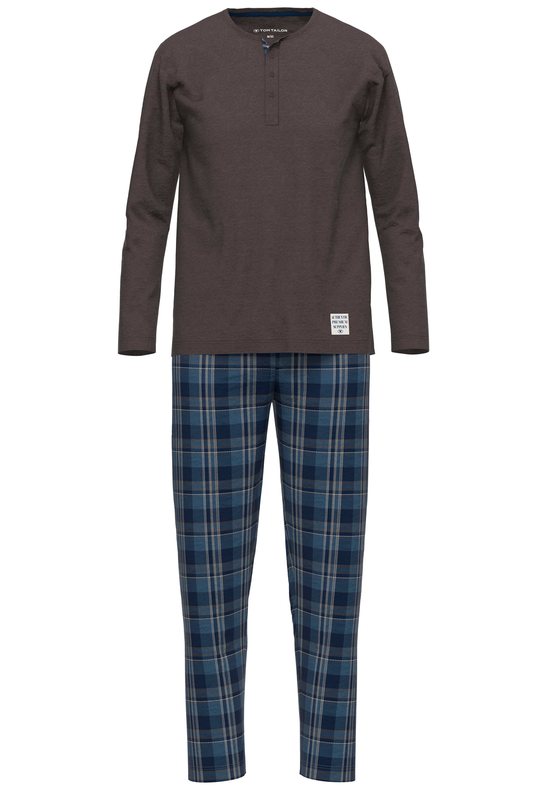 TOM TAILOR Schlafanzug »Rhodos« 2 tlg. karierte Hose, lange Ärmel, Cotton-Mix, elastischer Bund