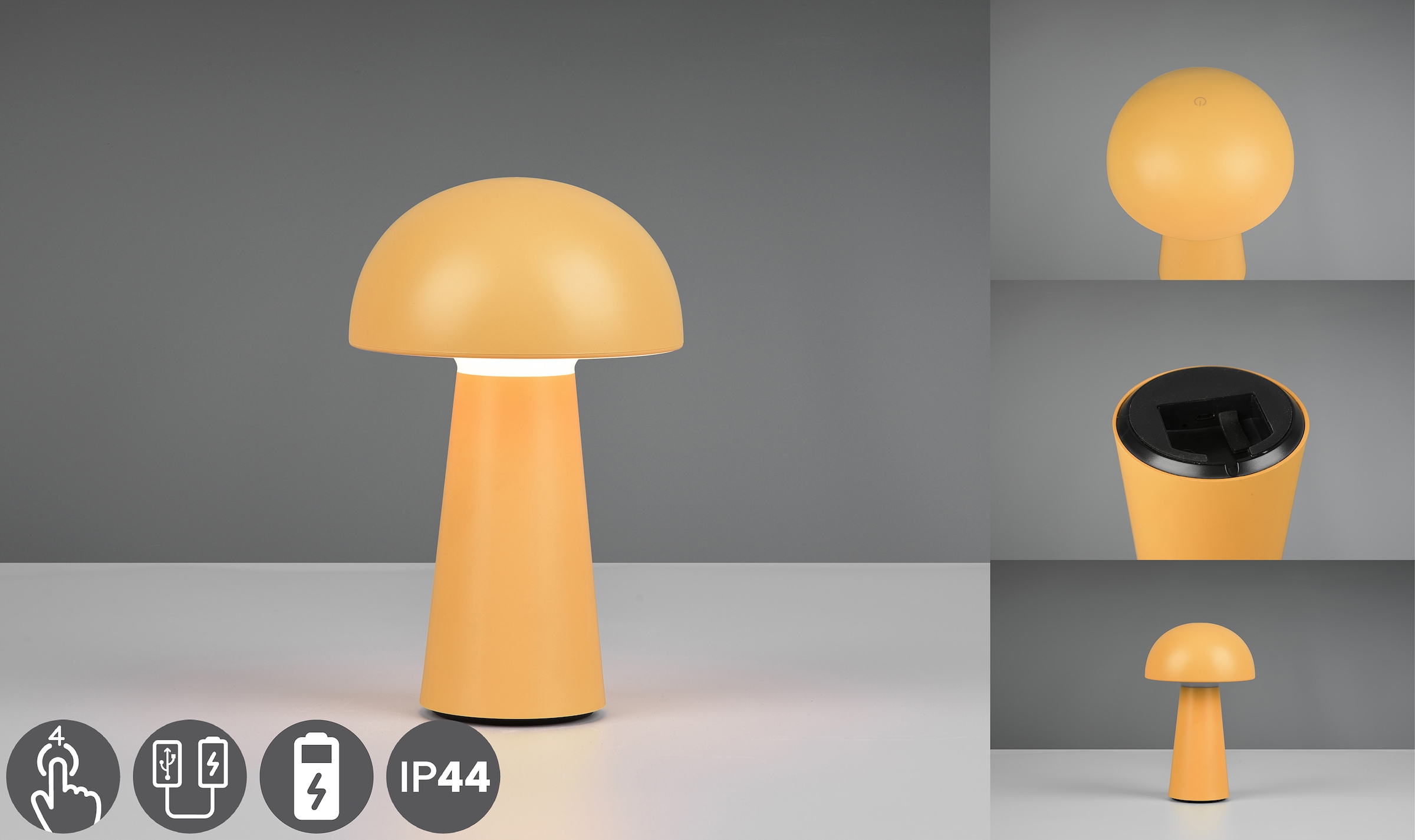 REALITY Leuchten LED Außen-Tischleuchte »Lennon« LED-Board 1 Stk. Warmweiß LED Outdoor Tischlampe,4-fach Touchdimmer, Ladefunktion per USB-C,IP44