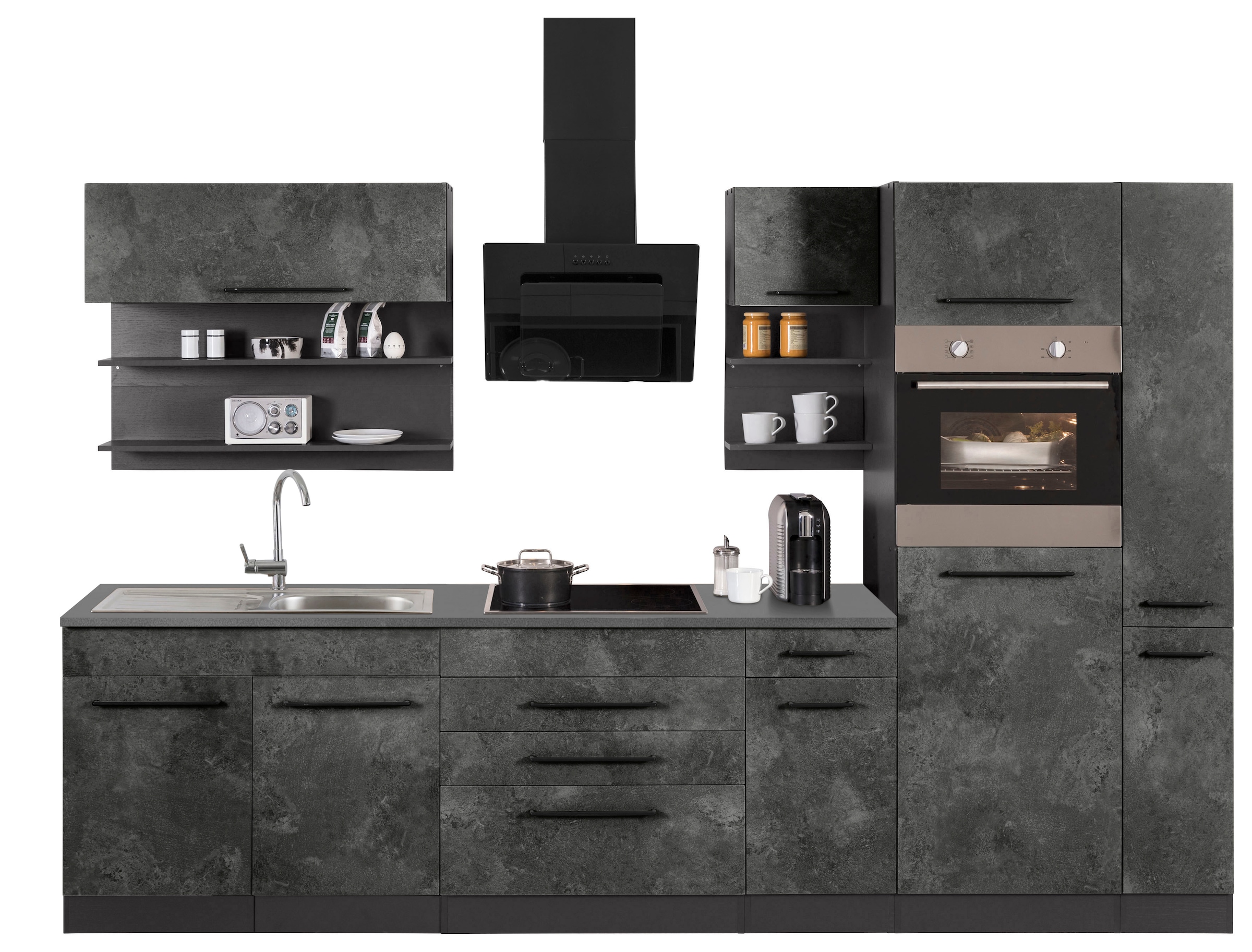 HELD MÖBEL Küchenzeile »Tulsa«, mit E-Geräten, Breite 320 cm, schwarze  Metallgriffe, MDF Fronten auf Rechnung kaufen