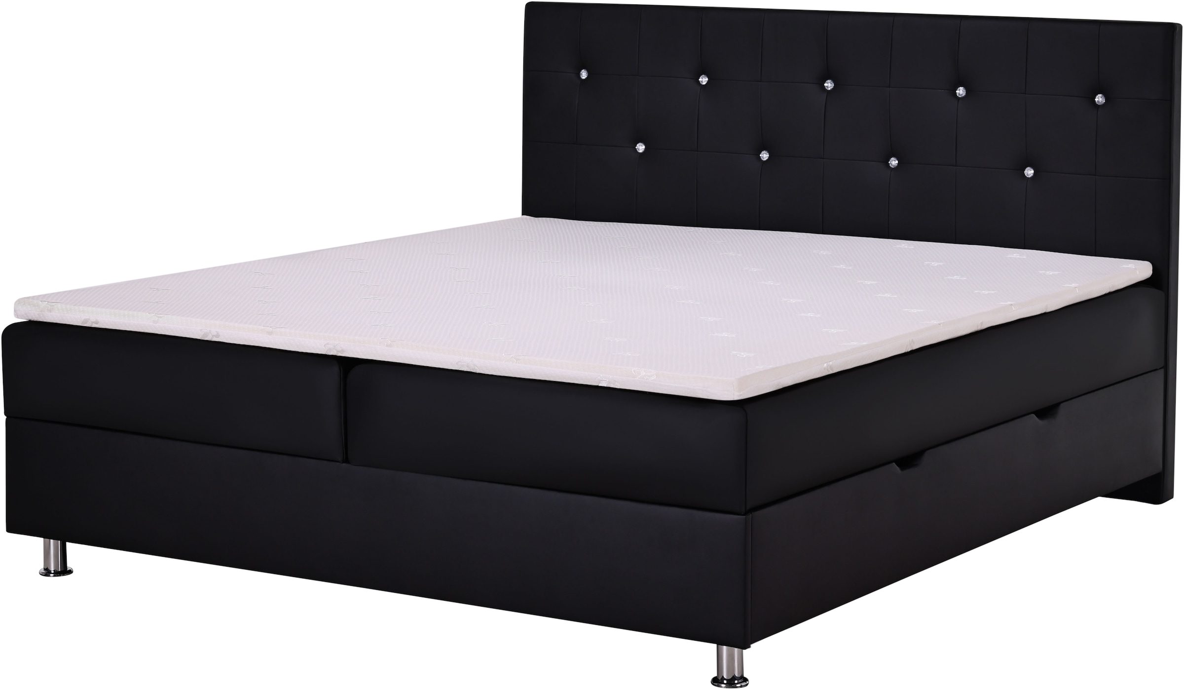 Home affaire Boxbett »Big Noux aus schwarzem Kunstleder mit Kristallsteinen im Kopfteil« inkl. Bettkasten, erhältlich in der Größe 180x200cm