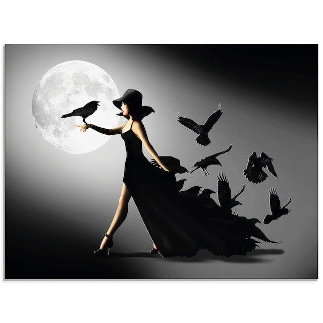 Artland Glasbild »Die Frau mit den Raben«, Animal Fantasy, (1 St.), in  verschiedenen Größen auf Raten kaufen