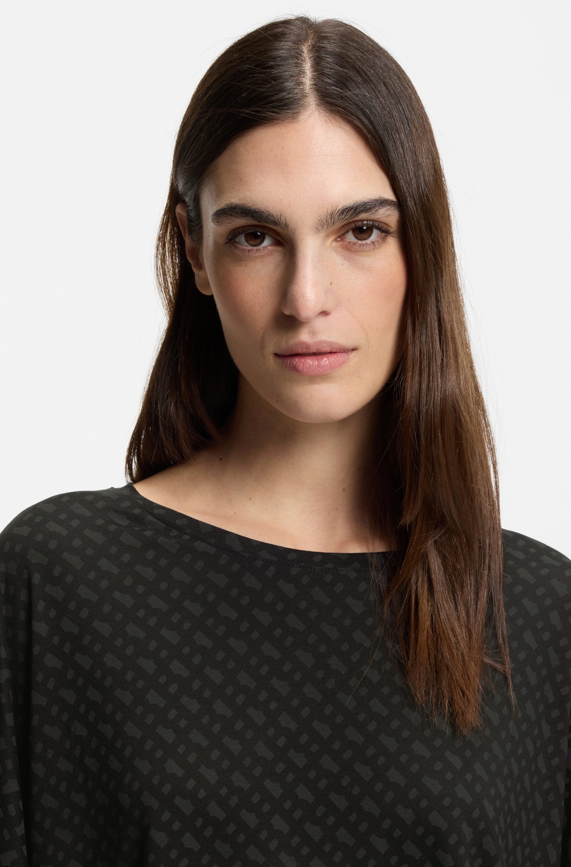 BOSS Pyjamaoberteil mit Monogramm-Print und Fledermausärmeln, Rundhalsausschnitt