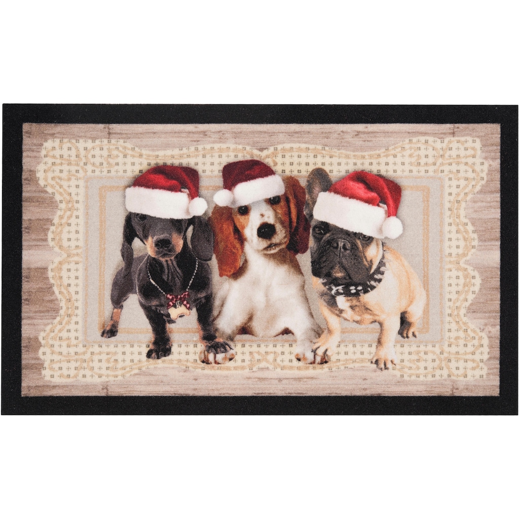 HANSE Home Fußmatte »Christmas Dogs II«, rechteckig, Tier Motiv, Pflegeleicht, Rutschfest, Weihnachten, Waschbar