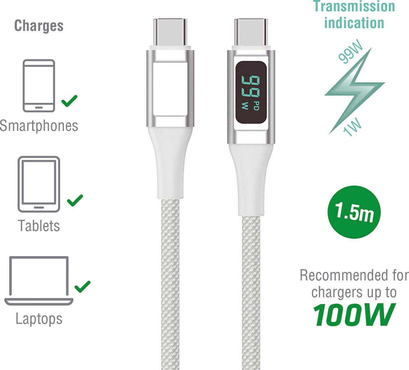 4smarts USB-Kabel »USB-C auf USB-C Kabel DigitCord 100W 1,5m«, 150 cm