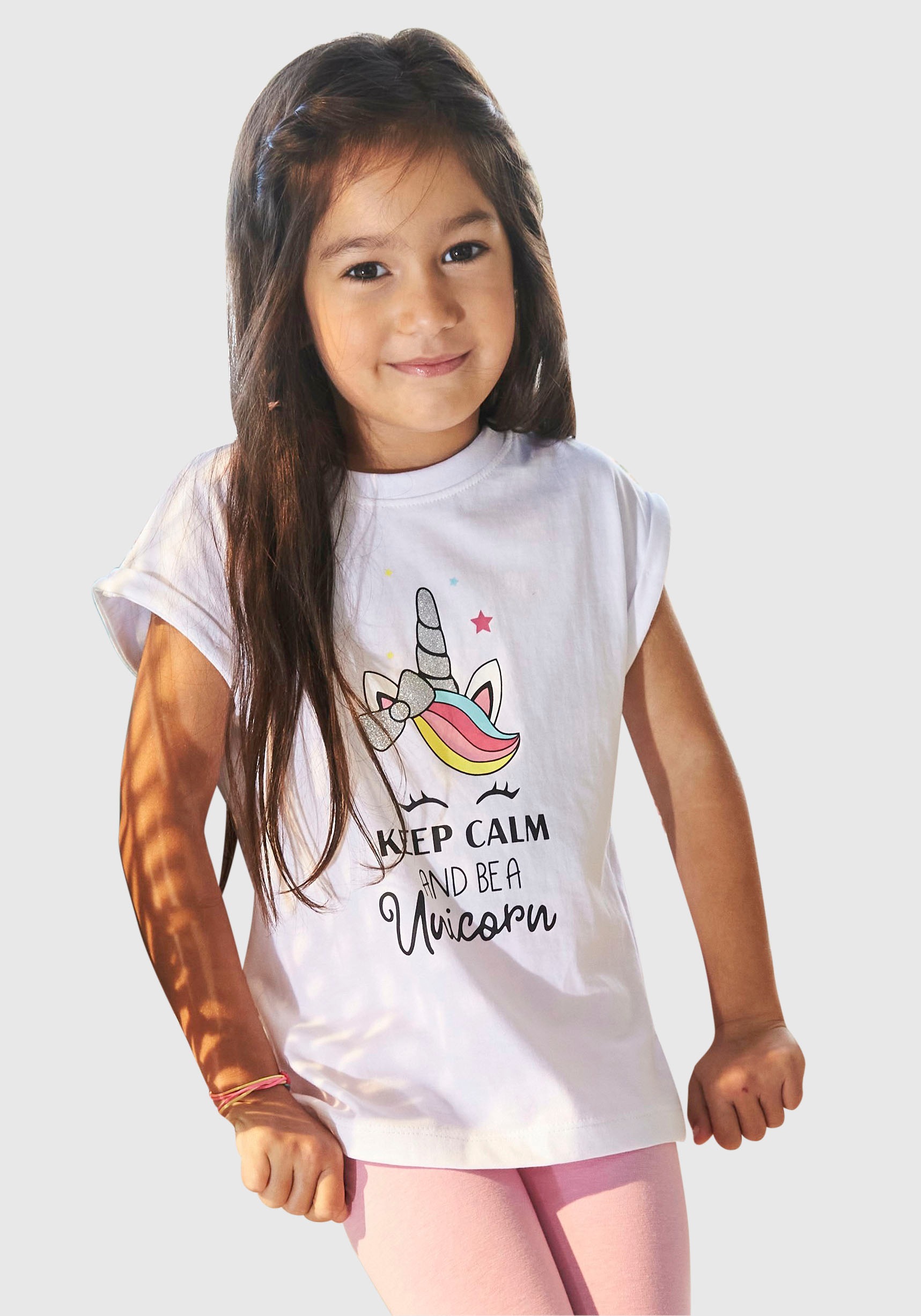 KIDSWORLD T-Shirt »keep calm and be a unicorn«, mit niedlichem Einhornmotiv  bei ♕