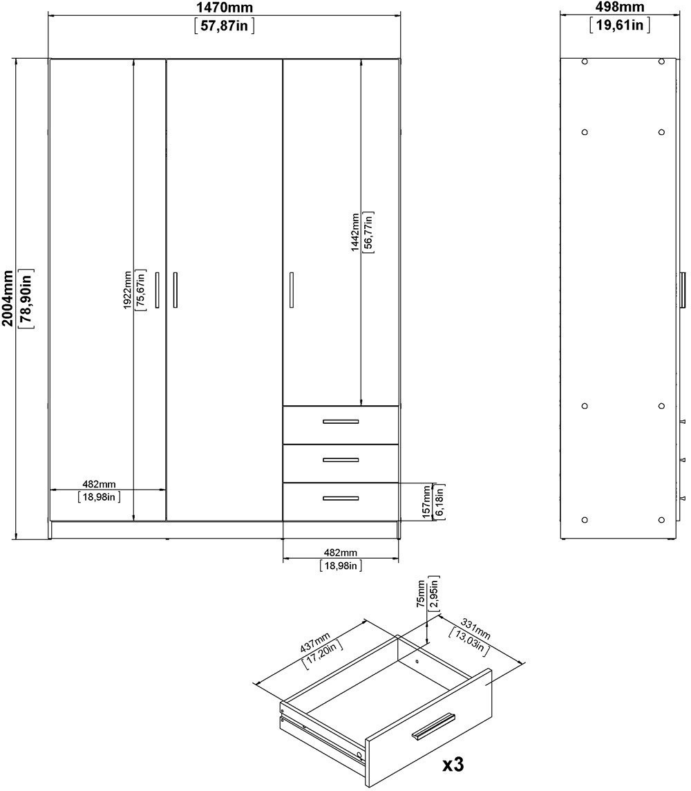 INOSIGN Kleiderschrank »Sprint Drehtürenschrank, Aufbewahrung Kasten Schrank Stauraum«, Breite 98,5/147 oder 195,5 cm, je mit Einlegeböden und Kleiderstange