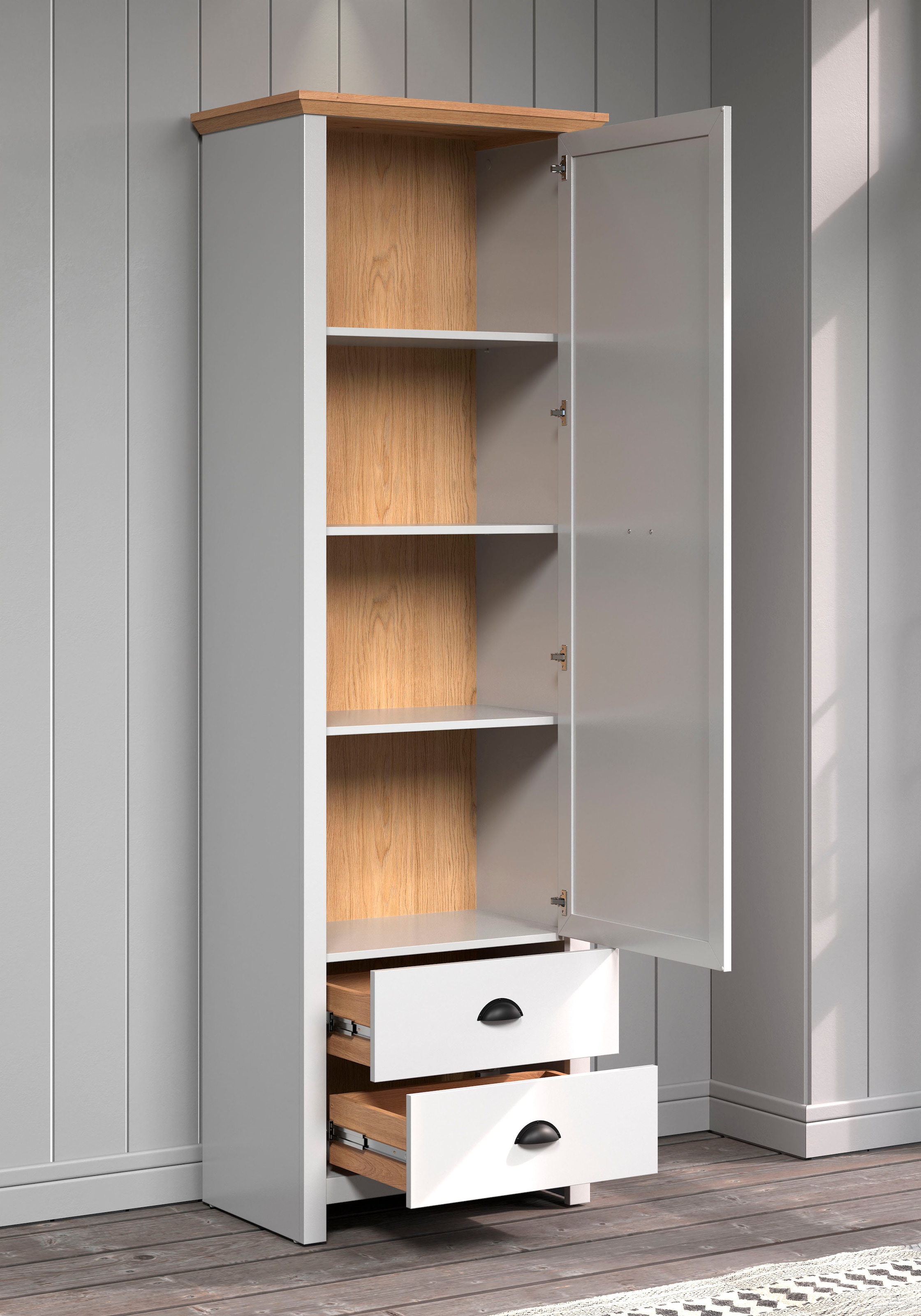 Home affaire Garderobenschrank »Herzwill« Kleiderschrank, grau, Eiche, Kleiderstange, B/H/T ca.: 65/201/41 cm