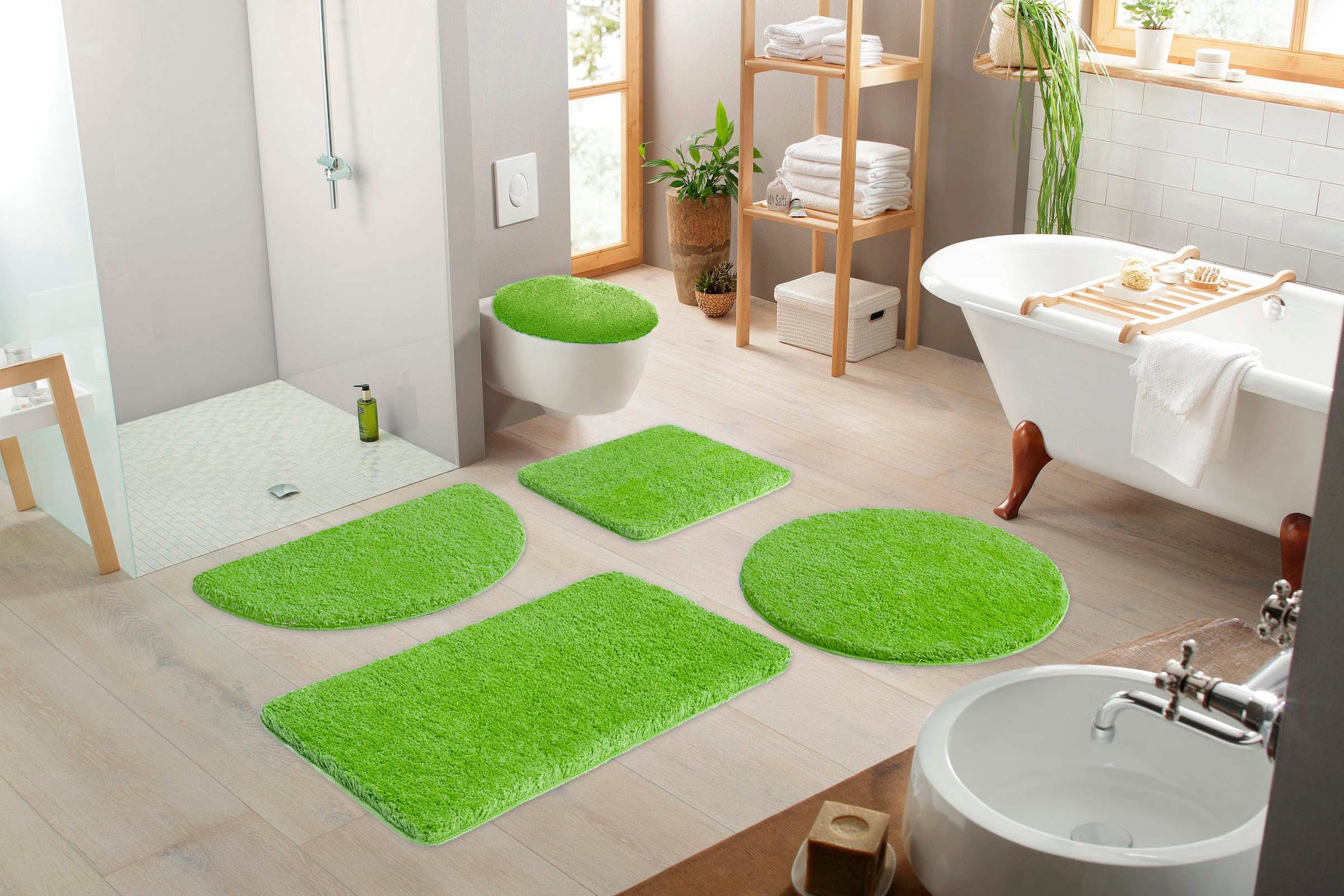 my home Badematte »Sanremo, Badvorleger, Badezimmer Teppich, sehr weich«, rutschhemmend beschichtet, fußbodenheizungsgeeignet-schnell trocknend, Badteppich, unifarben, rechteckig, rund & als 3-tlg. Set erhältlich