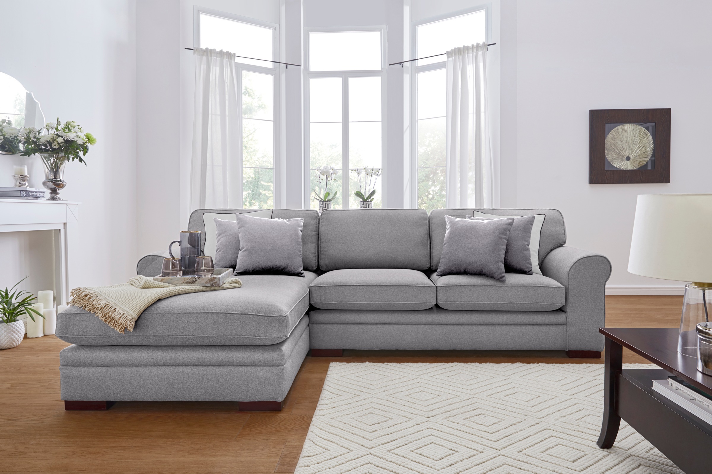 Home affaire Ecksofa »Broughton L-Form«, weicher Sitzkomfort, incl. 4 Zierkissen, Keder