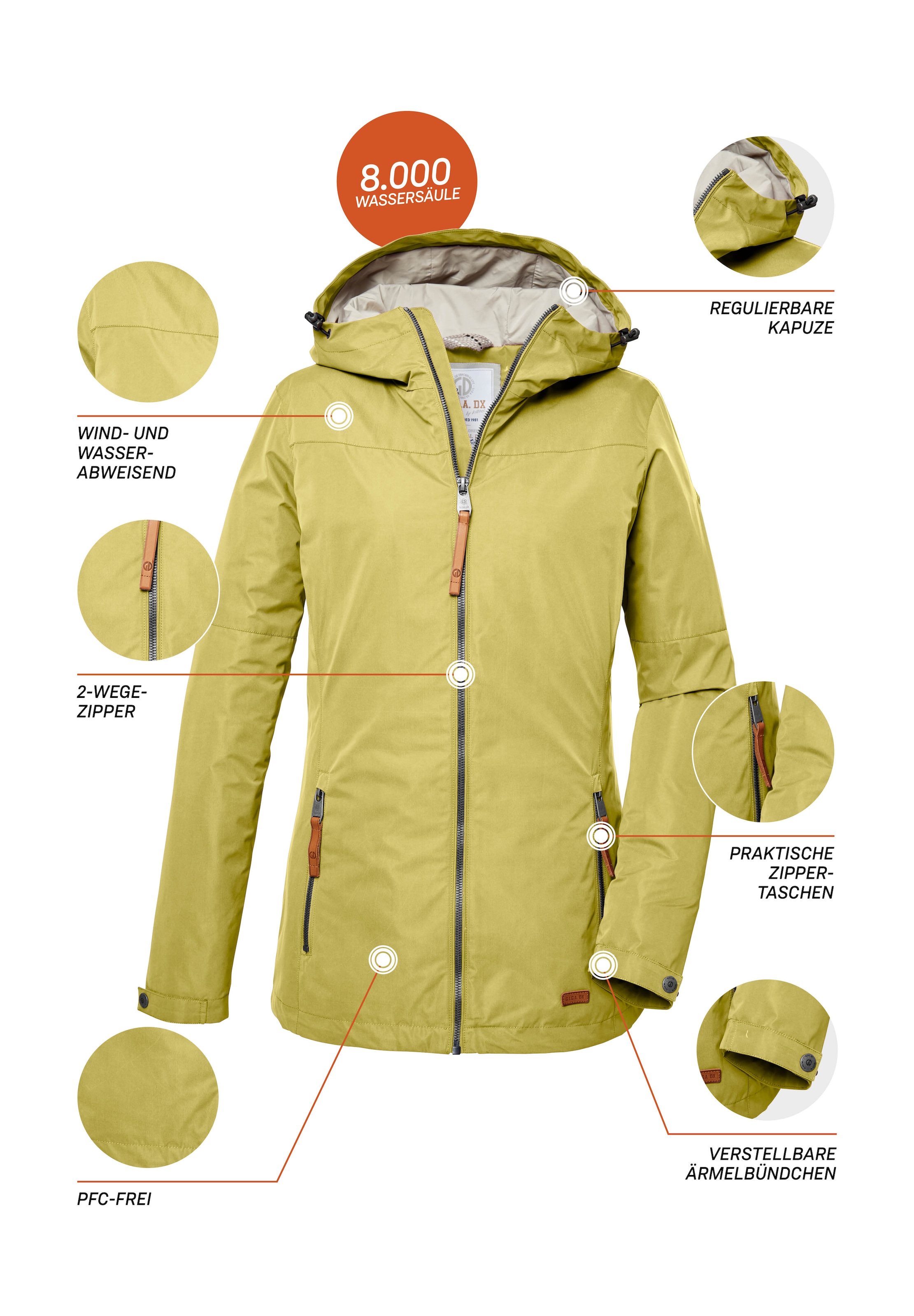 G.I.G.A. DX by killtec Funktionsjacke »GS 18 WMN JCKT«, Wasserabweisende Jacke mit Kapuze, Kinnschutz und viel Stauraum