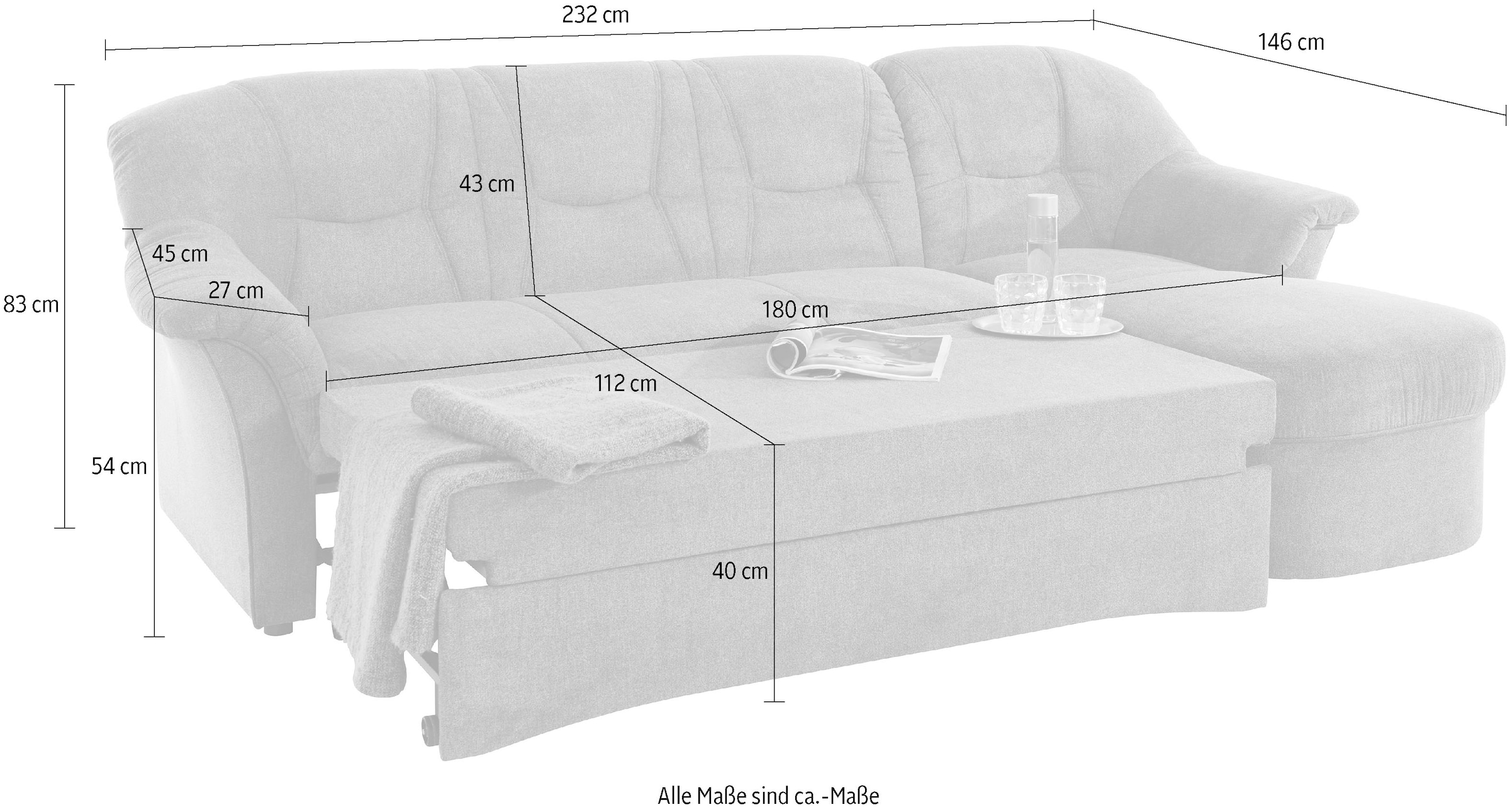 DOMO collection Ecksofa »Sarafina zeitlos und komfortabel, optional mit Federkern, L-Form«, wahlweise mit Bettfunktion